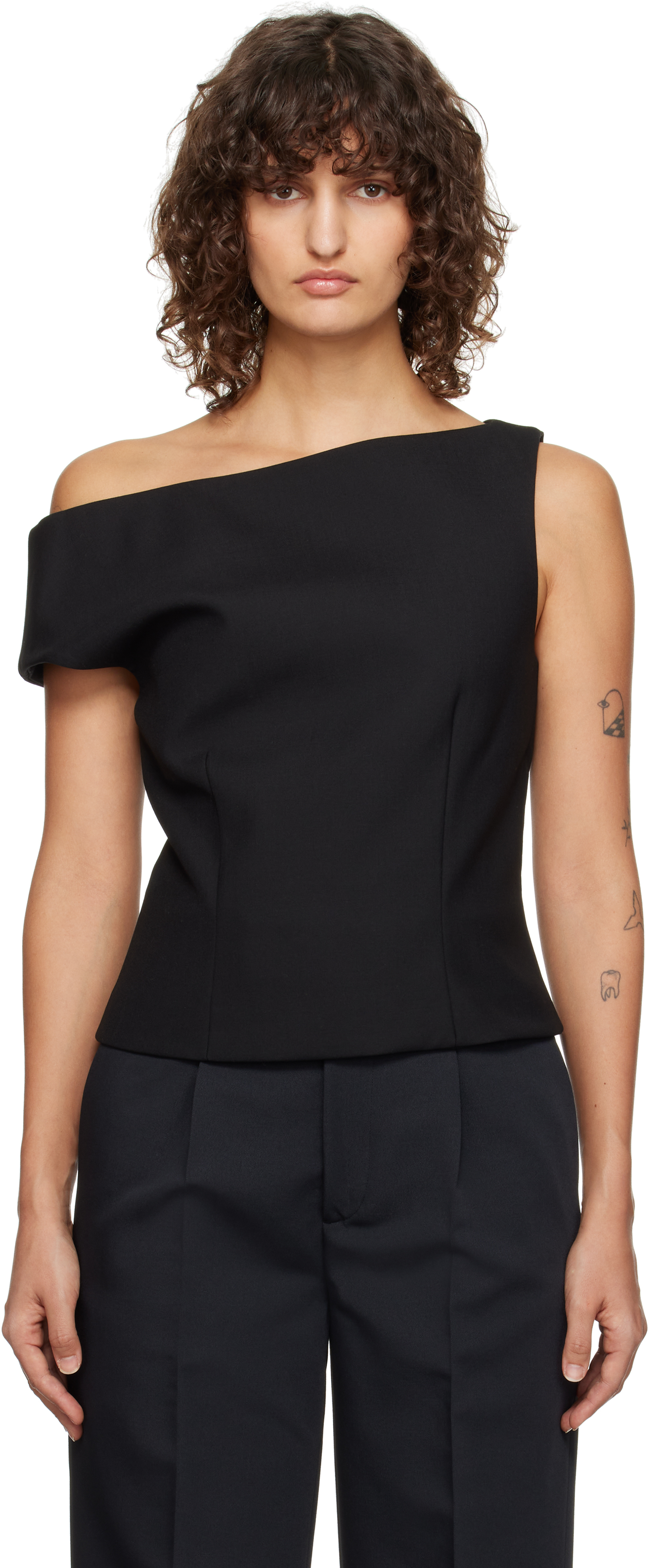 Black Sculptural Asymmetrical Top by Róhe on Sale