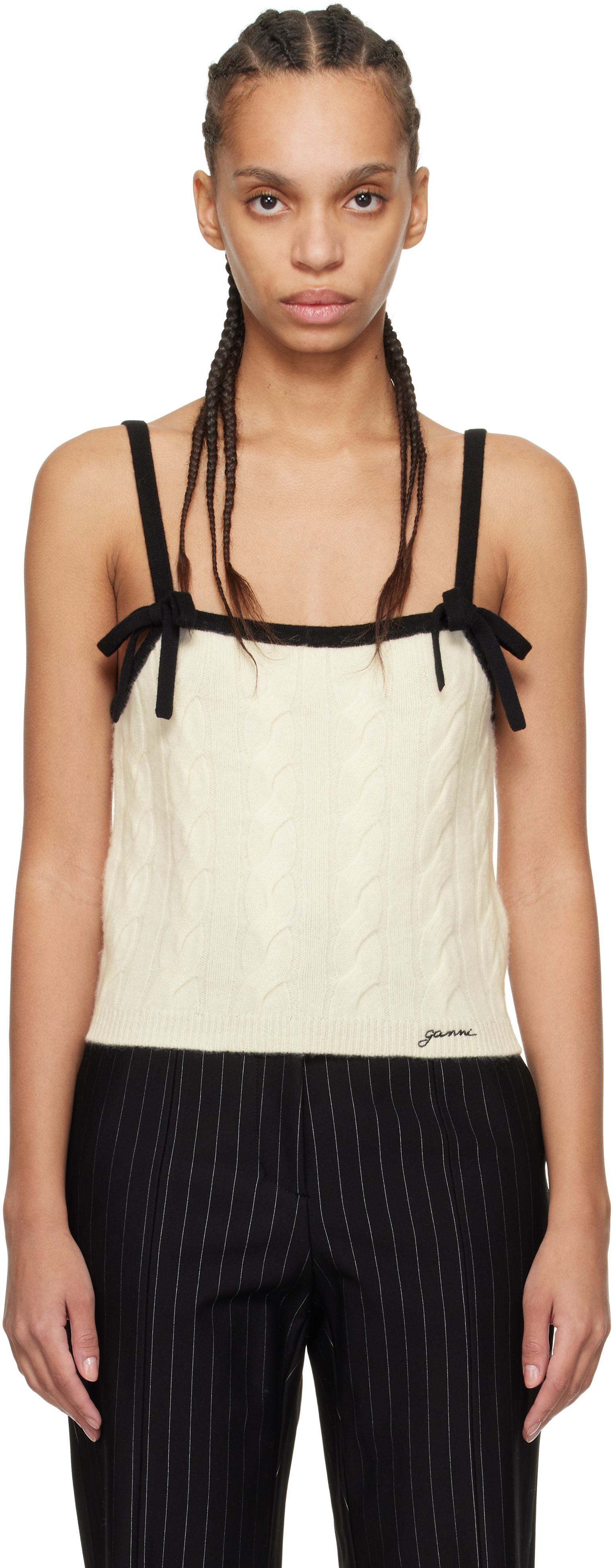 Off-White 
Black Cashmere Mix Strap Tank Top