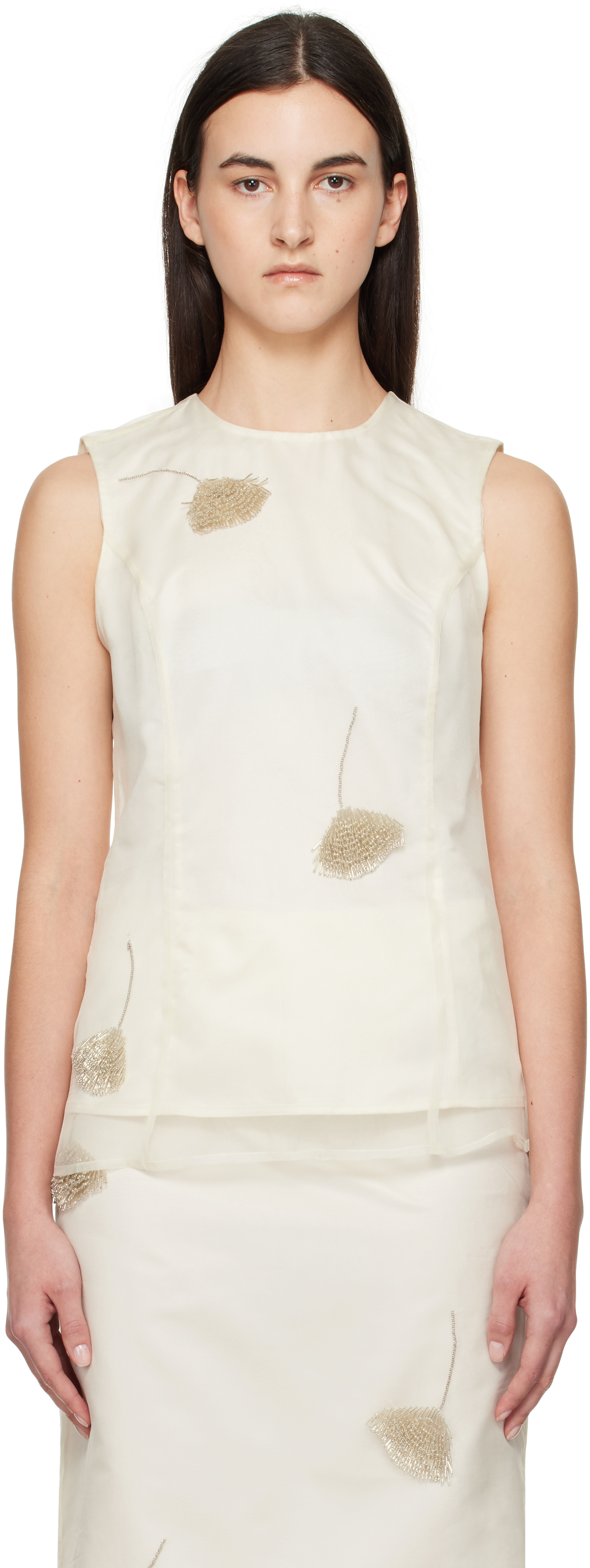 Róhe Off-White Embellished Tulip Organza Top