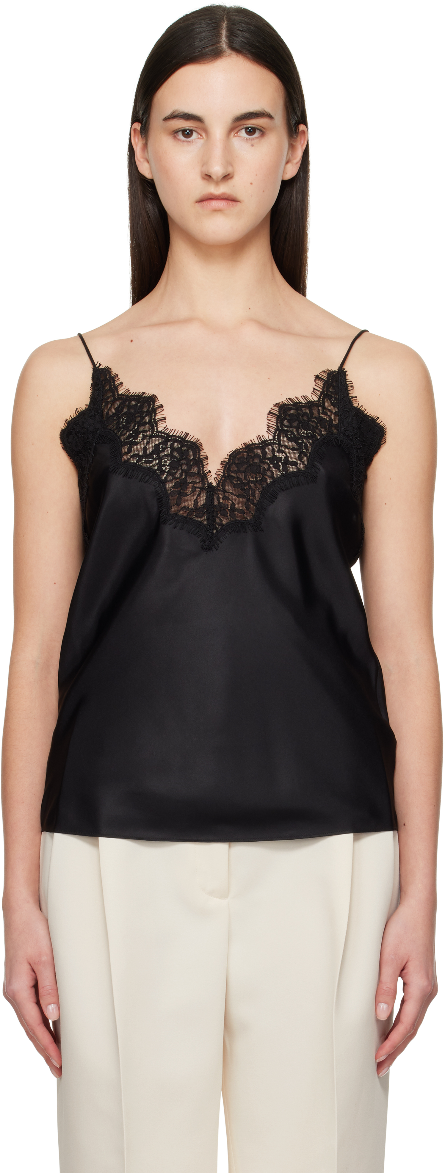 Róhe Black Silk Lace Camisole