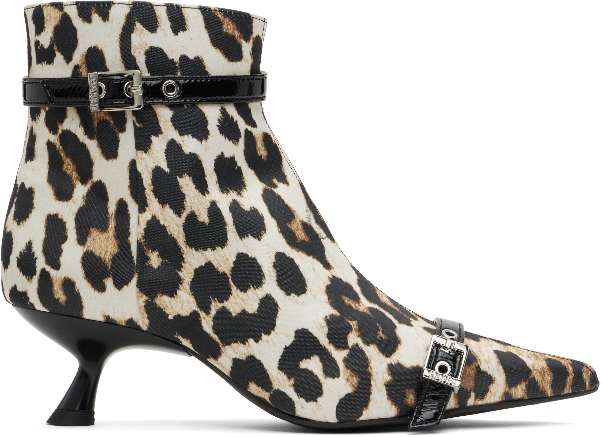 Beige & Black Satin Eyelets Kitten Heel Boots by GANNI on Sale