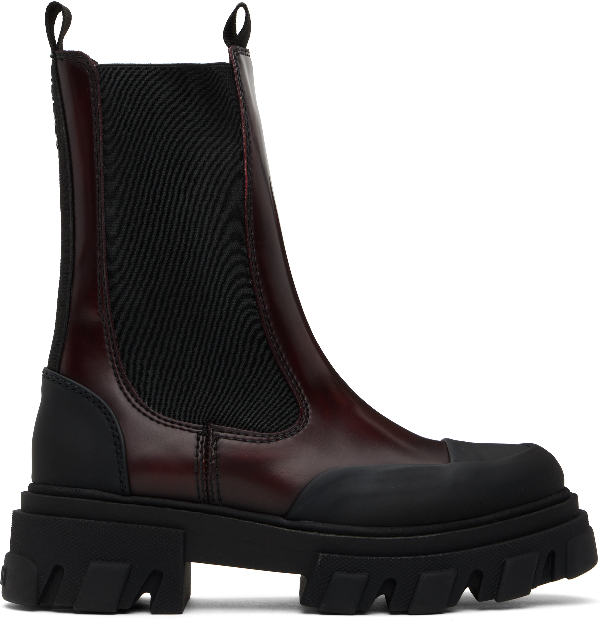 Burgundy 
Black Cleated Mid Chelsea Boots