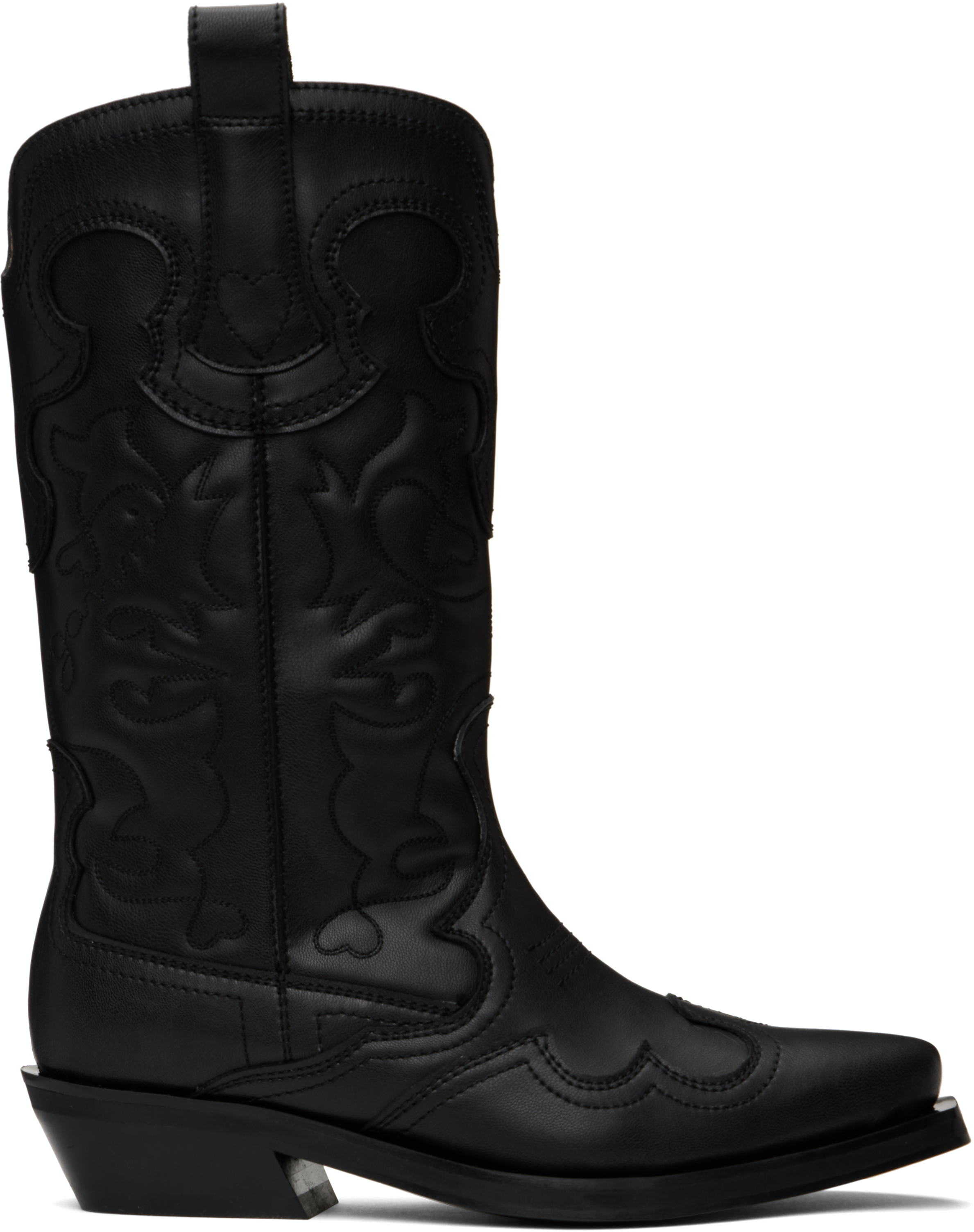 Black Mid Shaft Embroidered Western Boots