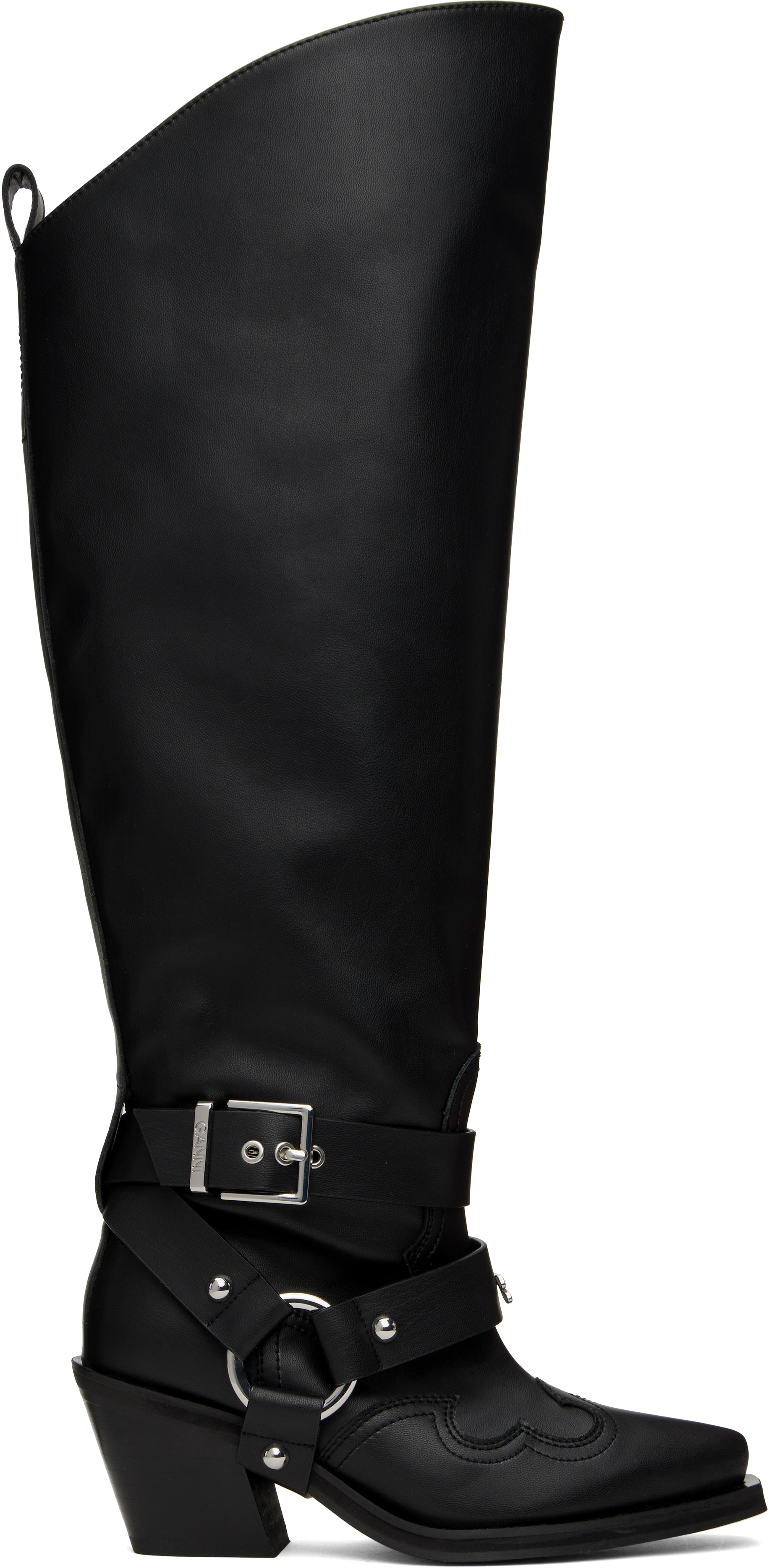 Black High Shaft Embroidered Western Tall Boots