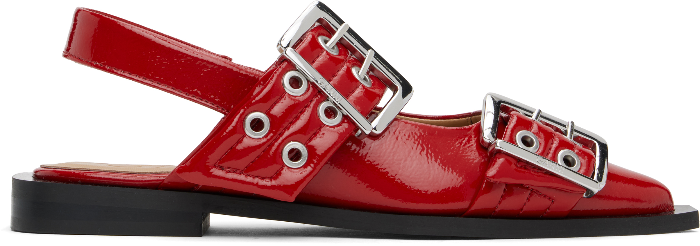 Red Feminine Buckle Flats