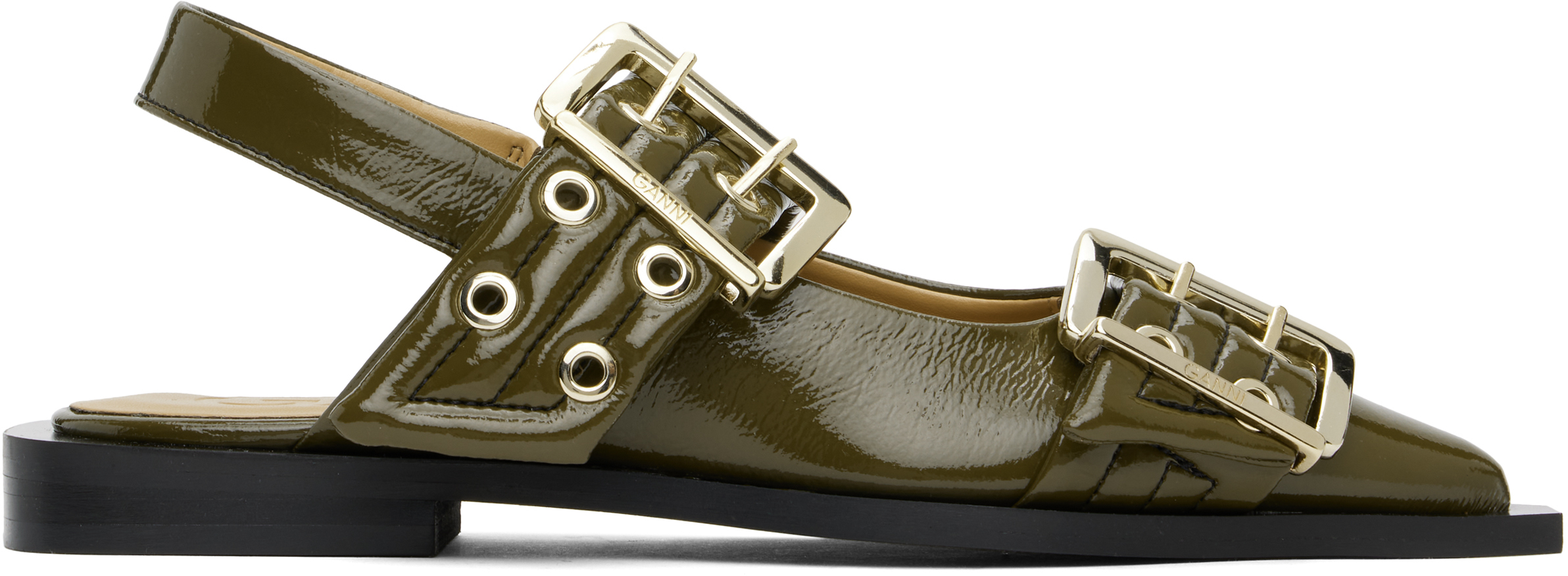 Khaki Feminine Buckle Flats