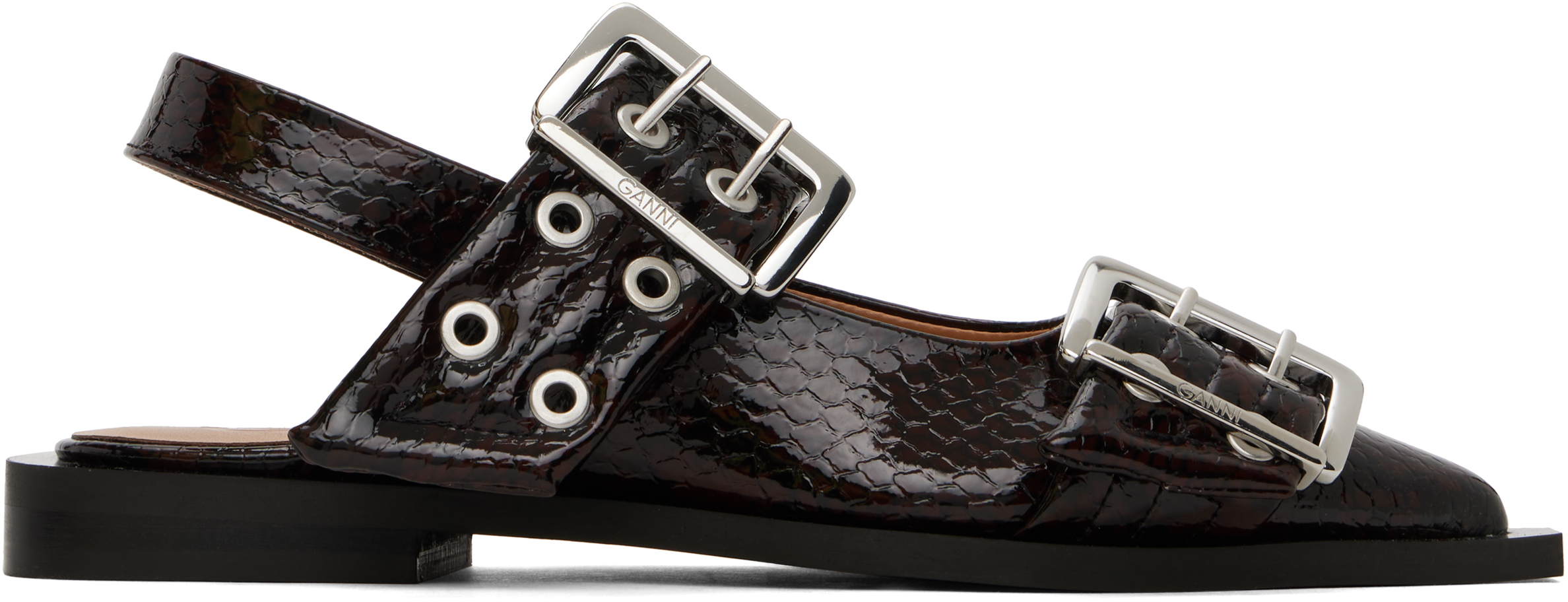 Burgundy Snake Feminine Buckle Flats