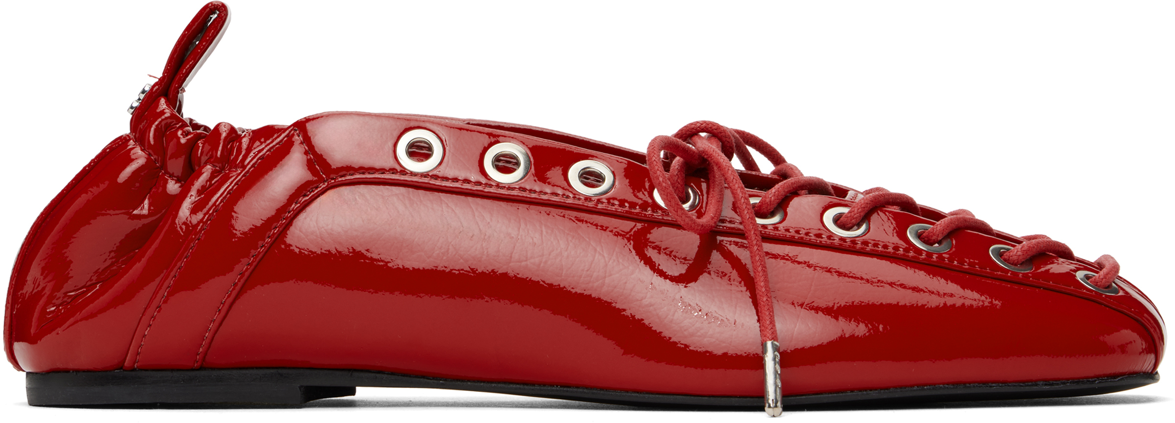 Red Lace-Up Ballerina Flats by GANNI on Sale