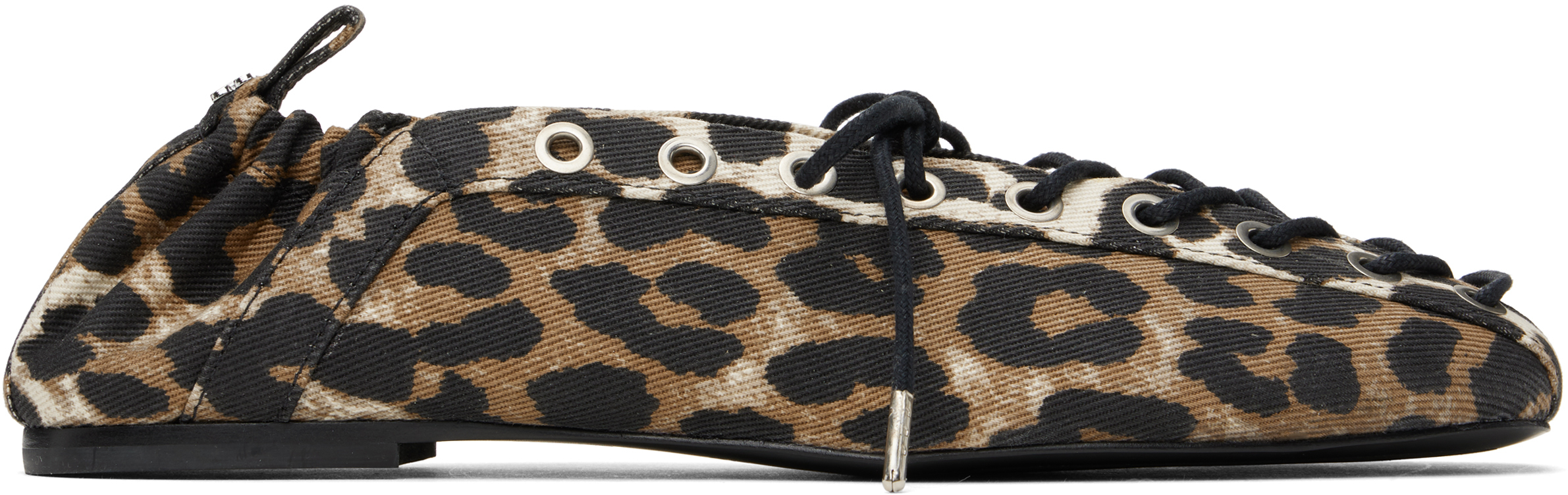 Brown Printed Denim Lace-Up Ballerina Flats by GANNI on Sale