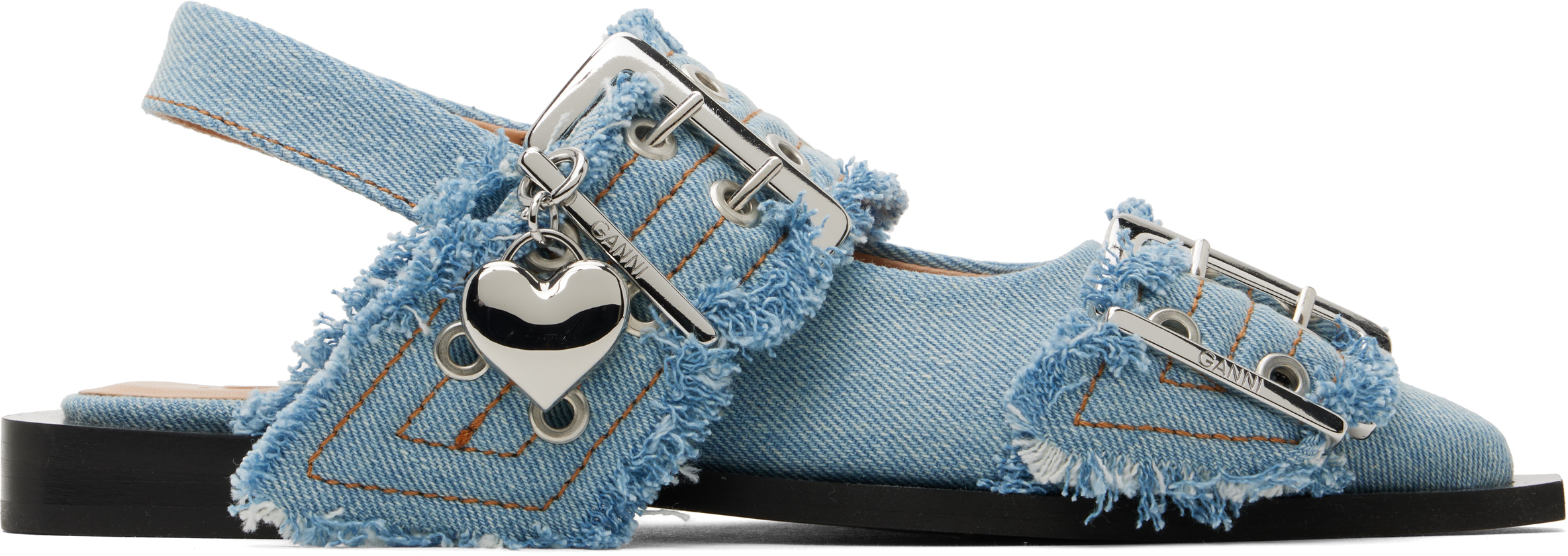 GANNIのブルー Charms Feminine Buckle デニム フラットシューズ
