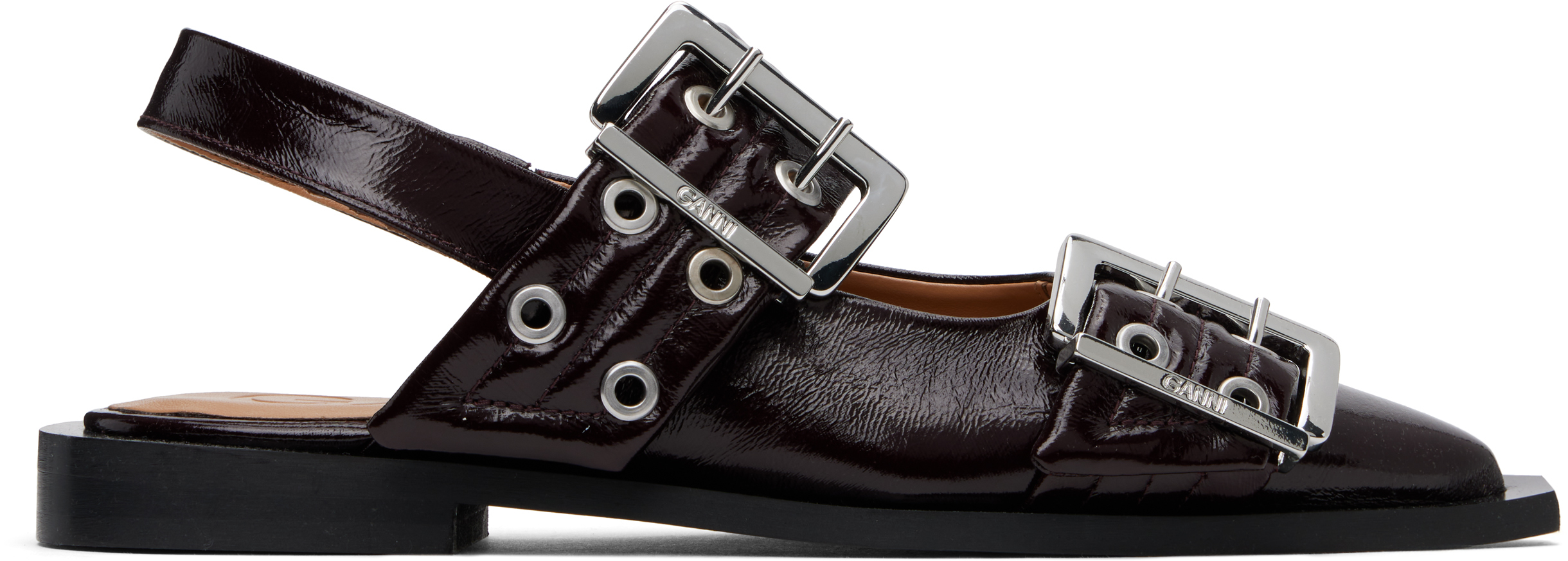 Burgundy Feminine Buckle Ballerina Flats
