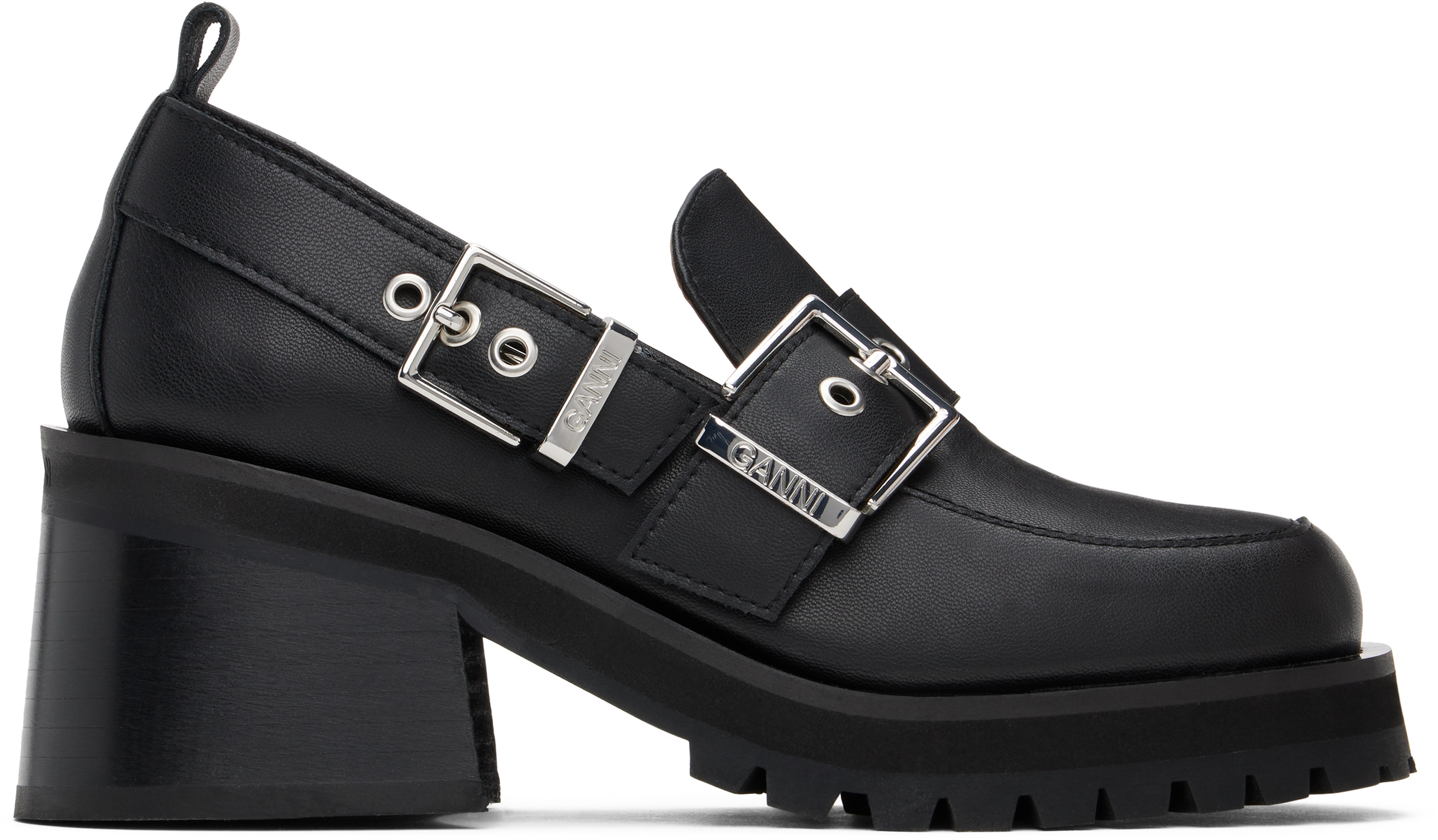 Black Feminine Buckle Platform Loafers