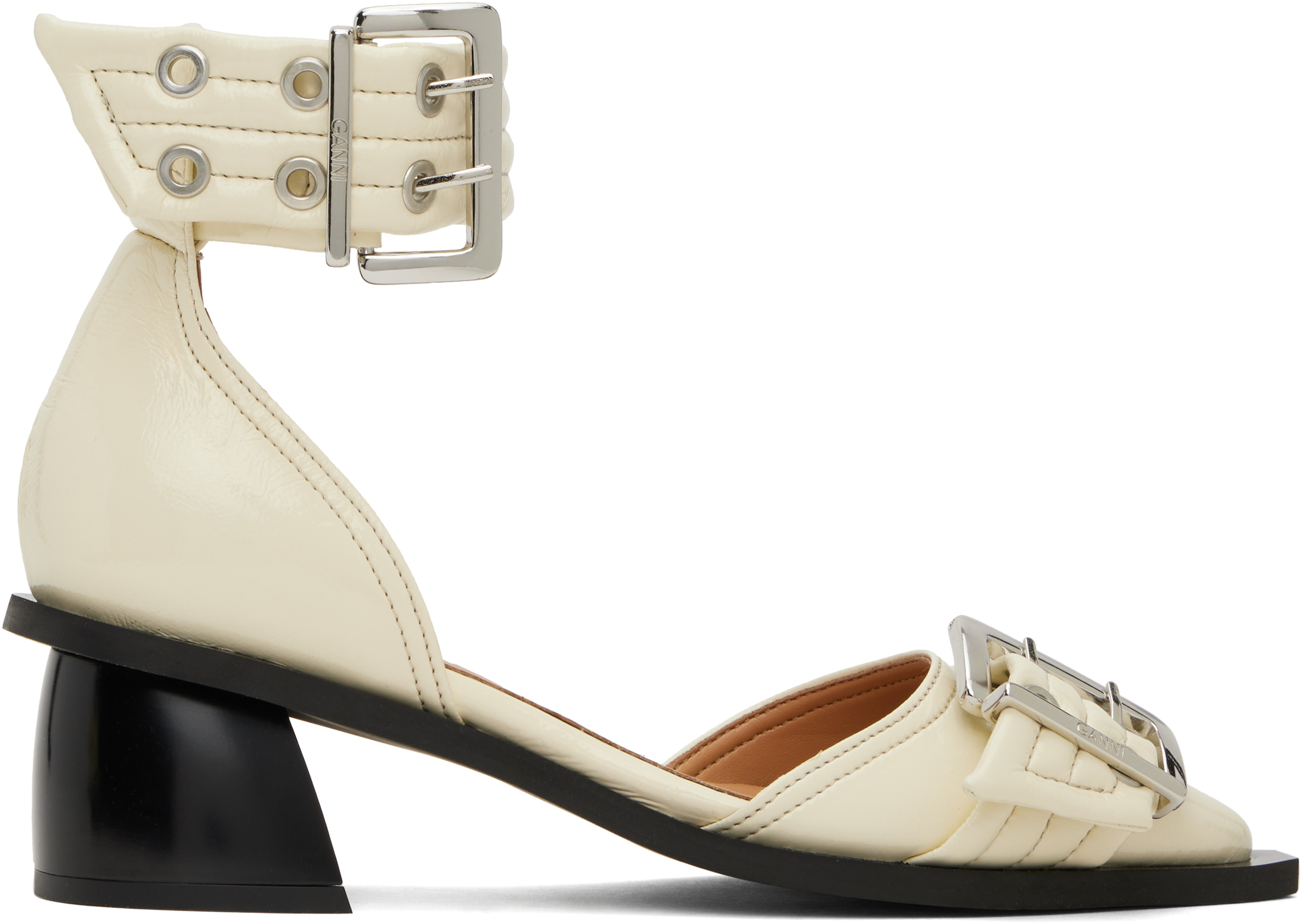 Off-White Feminine Buckle Open Cut Heels