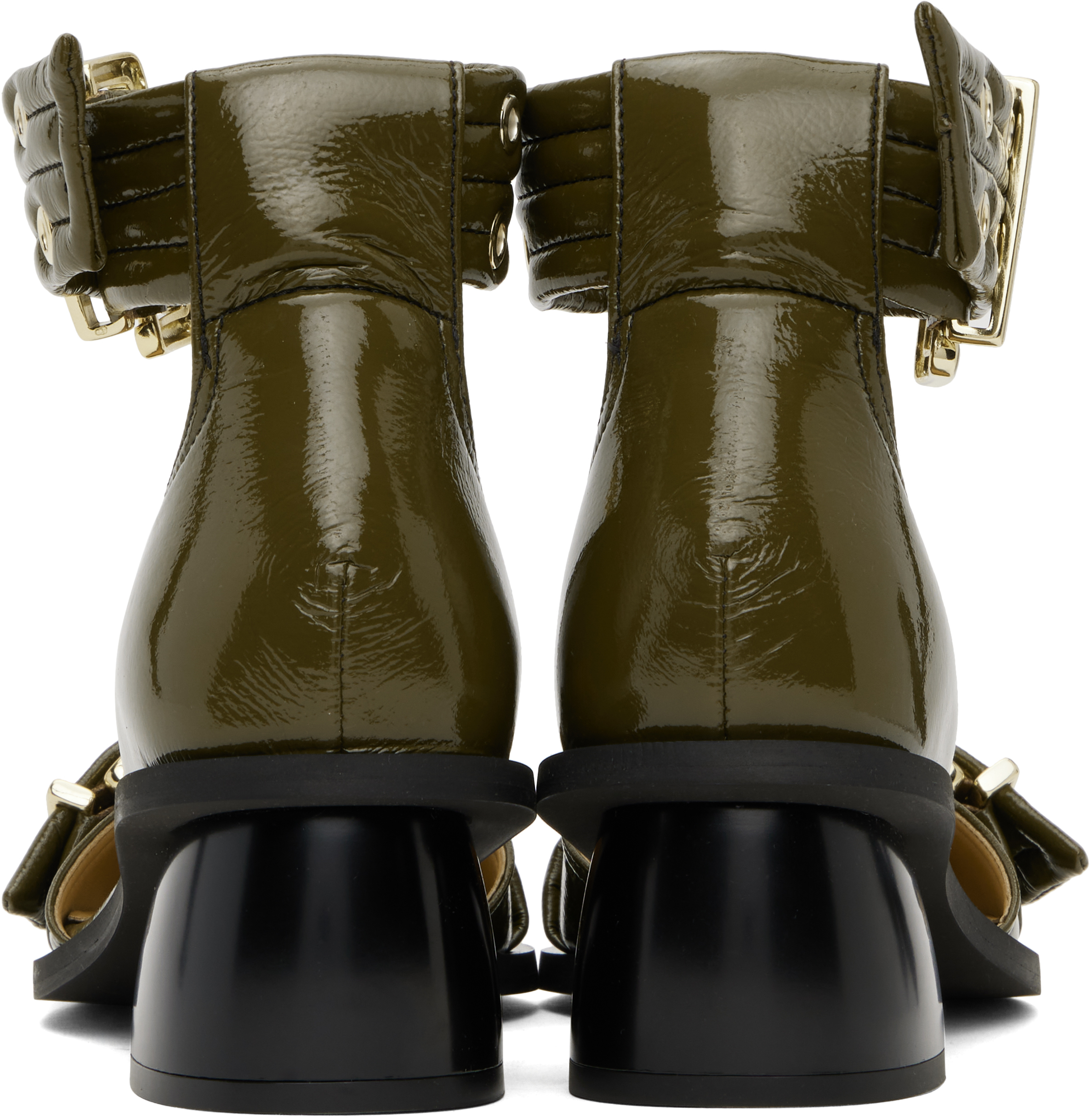 Ganni Khaki Feminine Buckle Open Cut Heels In 838 Military Olive