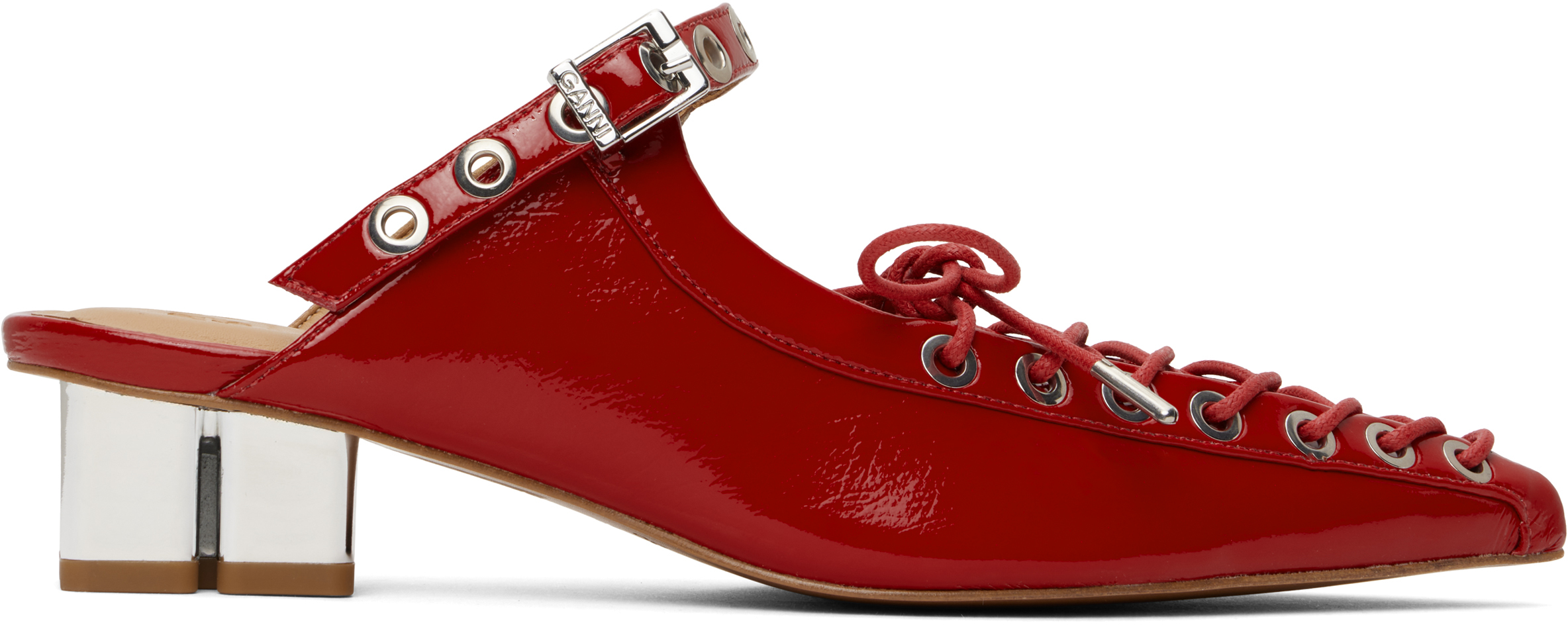 【関税＆送料込み】Ganni Mules With Laces Tawny Port Brown Lace-Up Oleatex Mules | GANNI US