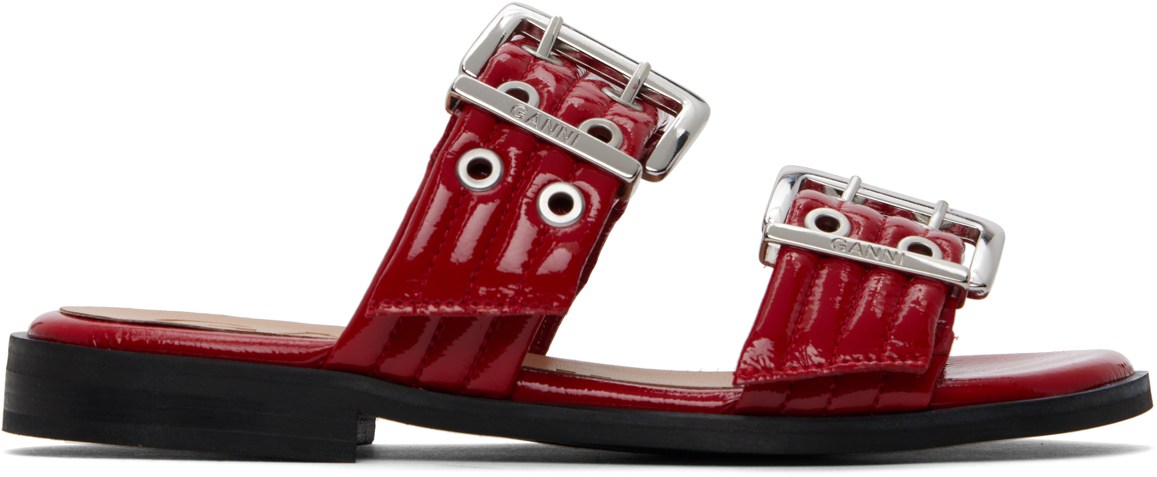 Red Feminine Buckle Two-Strap Sandals