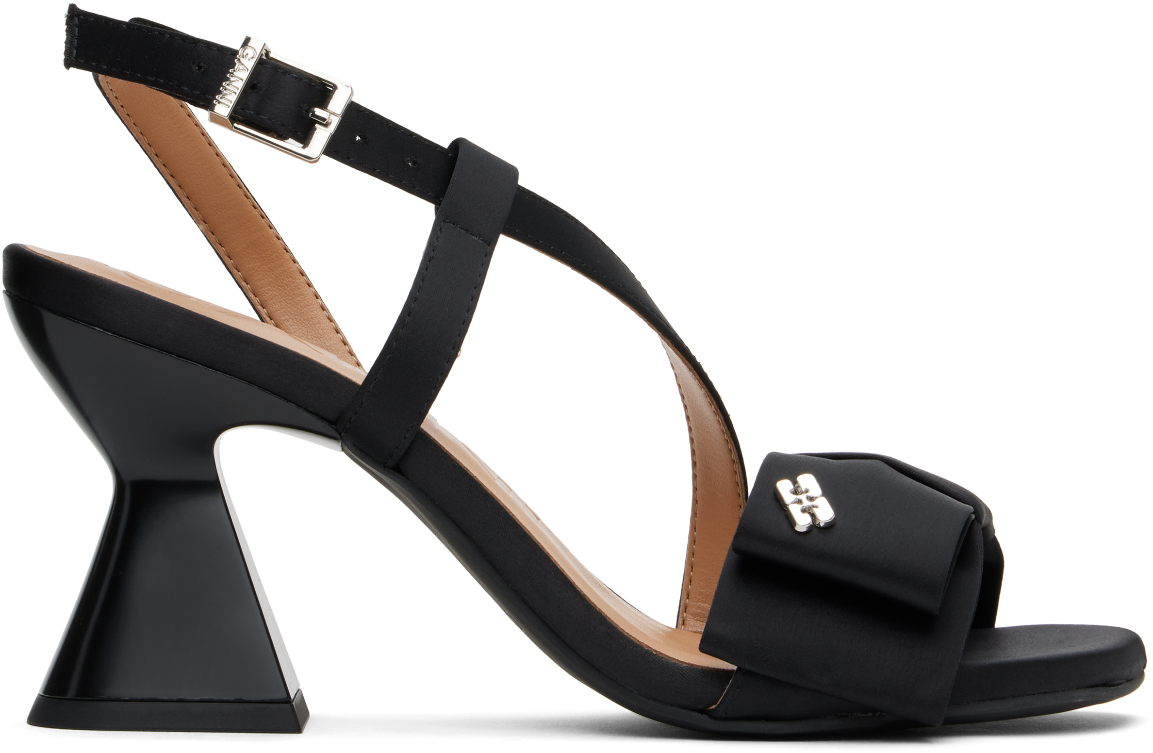 Ganni Black Big Bow High Heeled Sandals In 099 Black