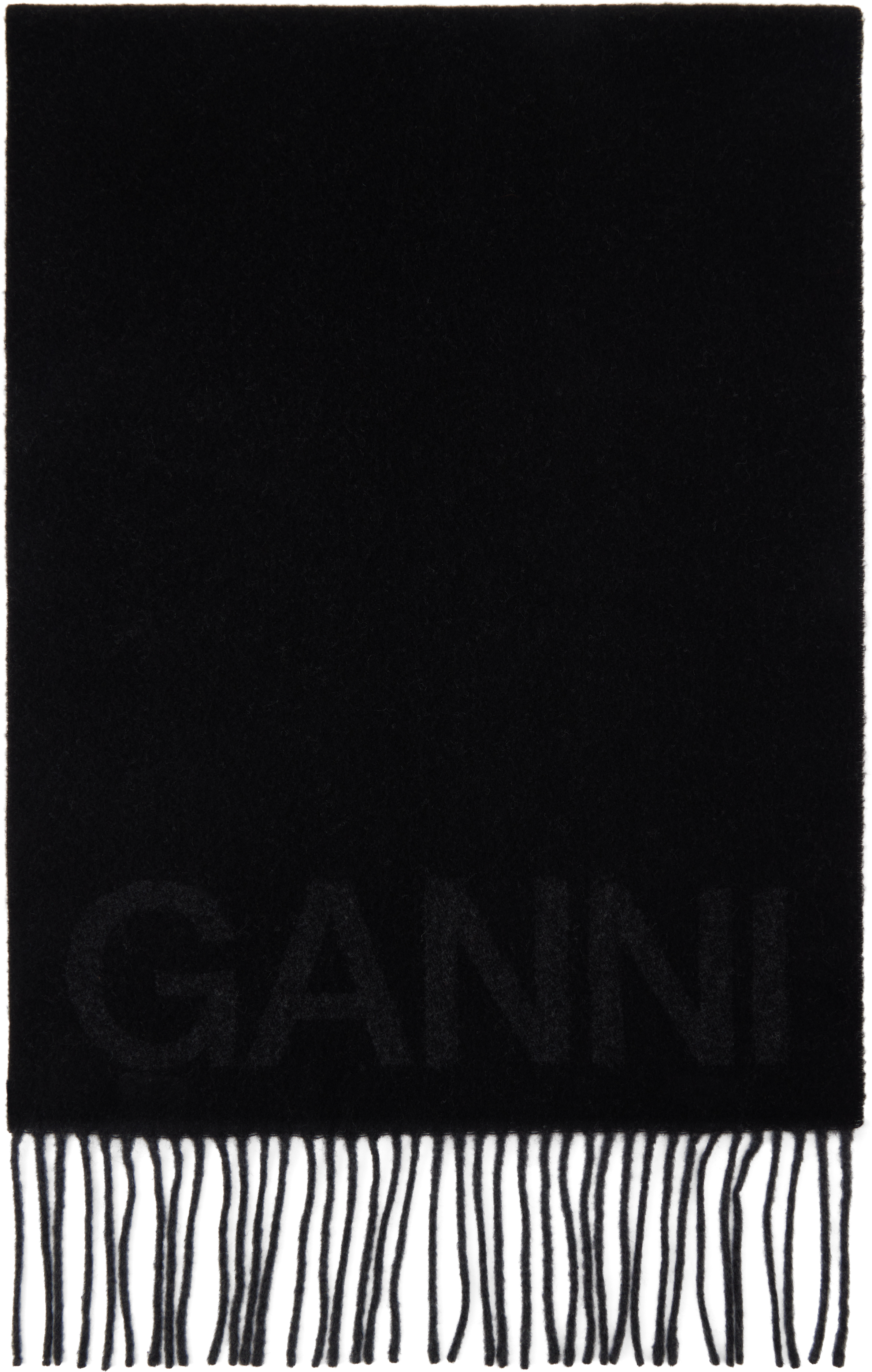 Black Fringed Scarf by GANNI on Sale