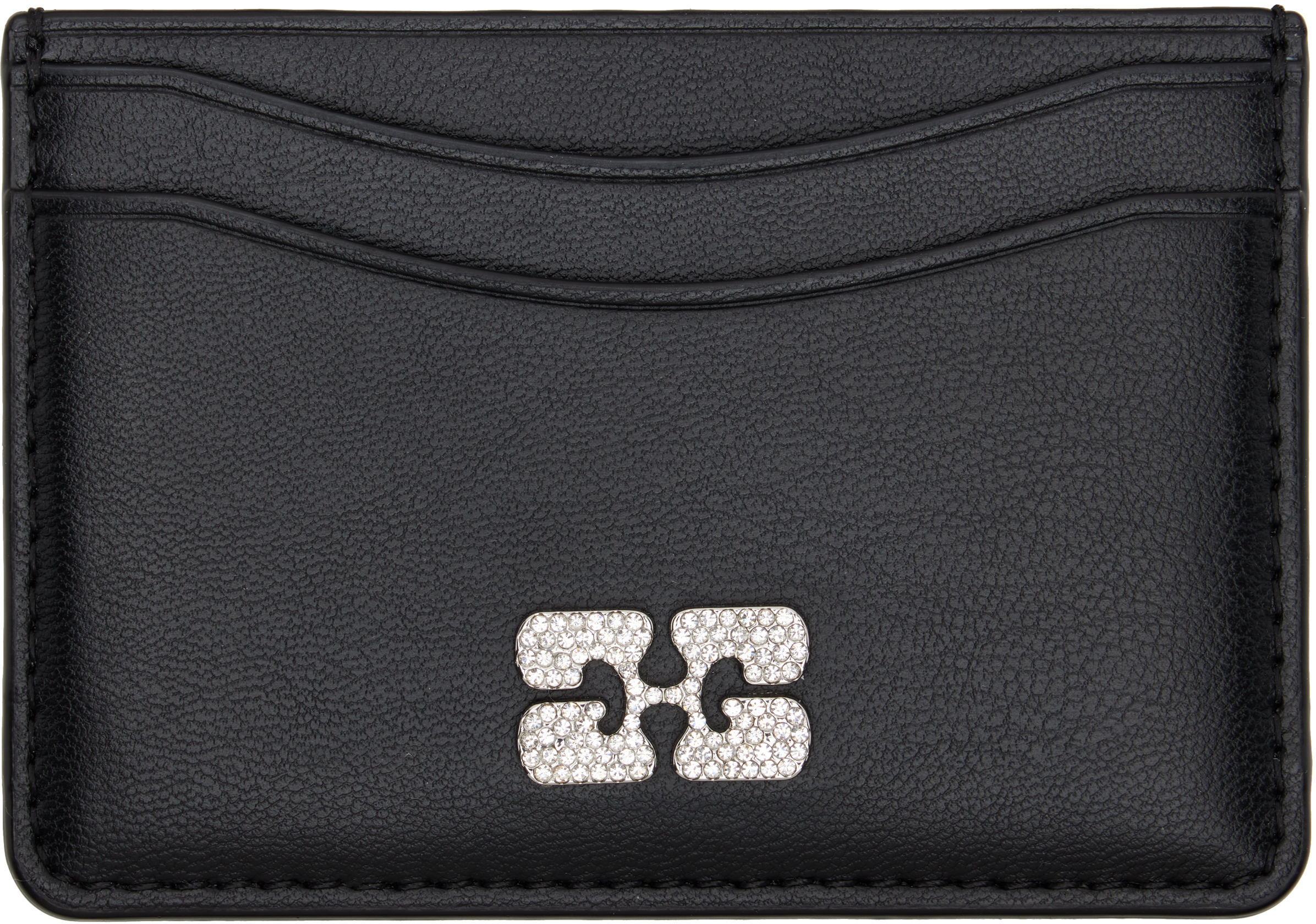 Ganni Black Bou Card Holder In Black