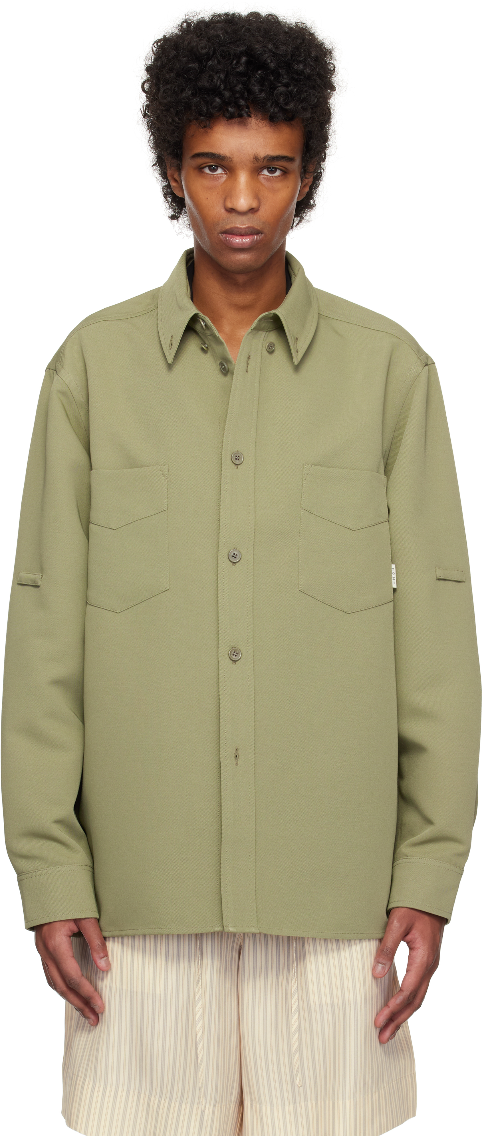 Khaki Relaxed Utility Overshirt by Róhe on Sale