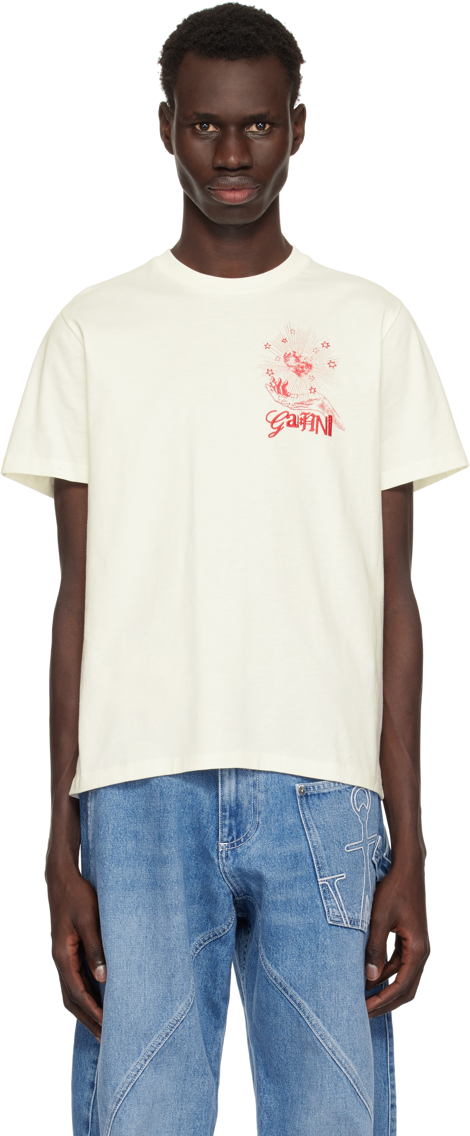 ★人気★【GANNI】CELESTIAL POSTER Tシャツ Ganni Celestial Poster' T Shirt - White | Editorialist