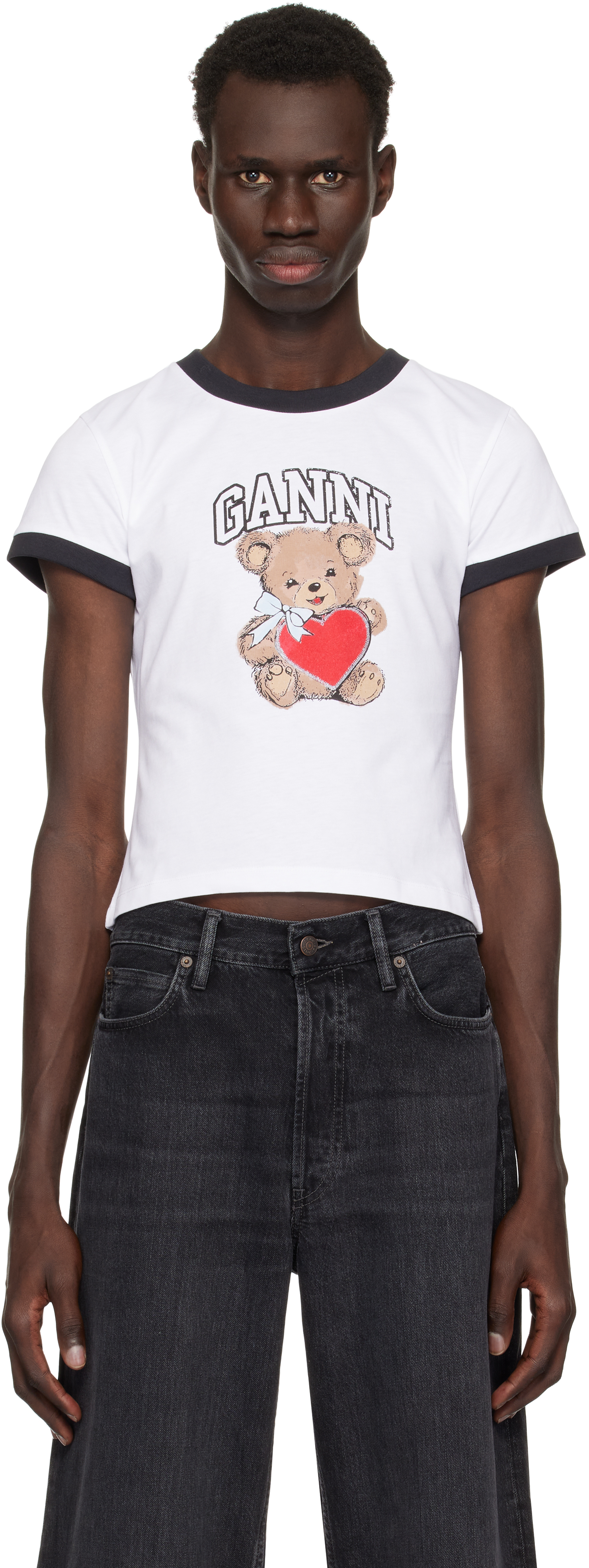 White Basic Jersey Bear T-shirt by GANNI on Sale