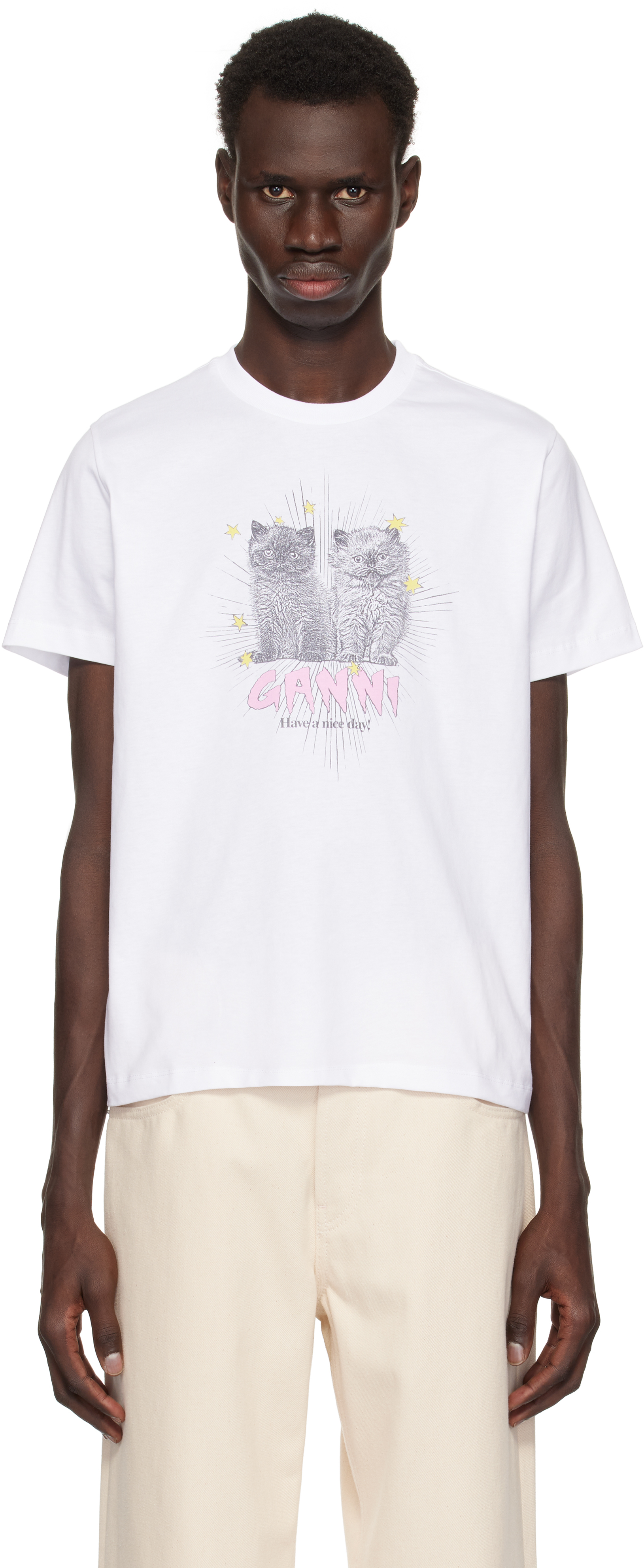 White Basic Jersey Kittens Relaxed T-shirt