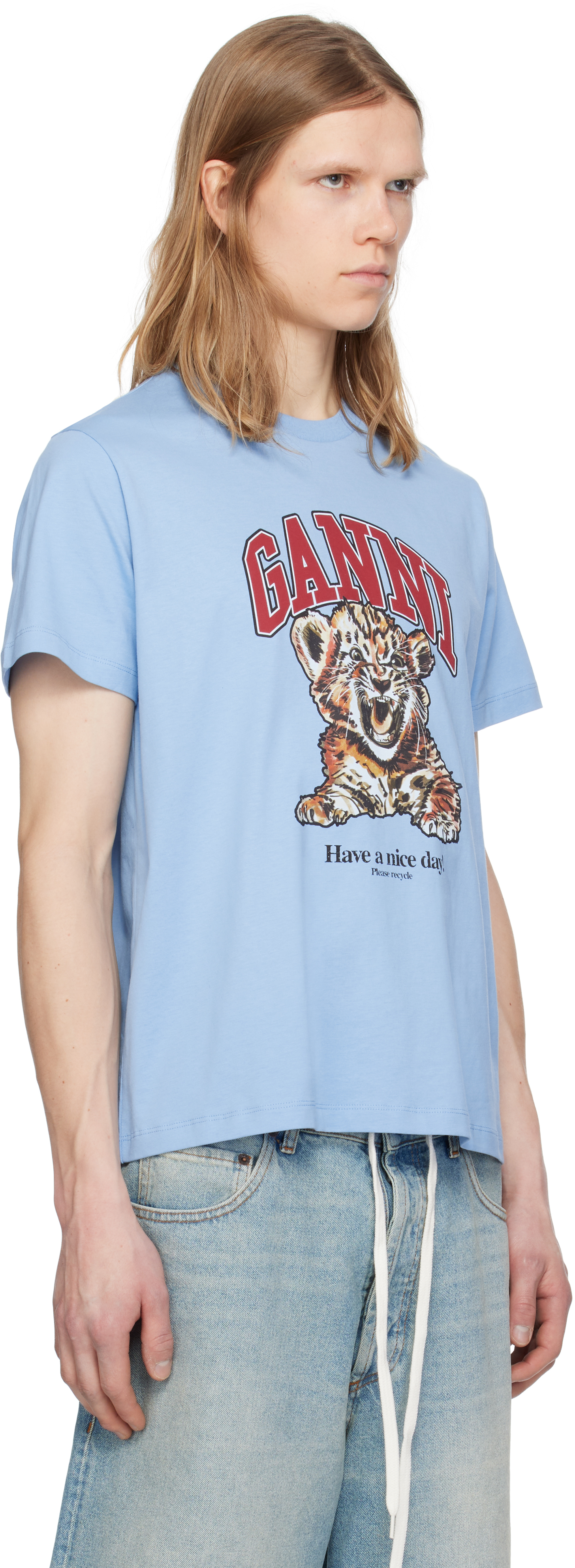 GANNI BLUE BASIC JERSEY TIGER RELAXED T-SHIRT