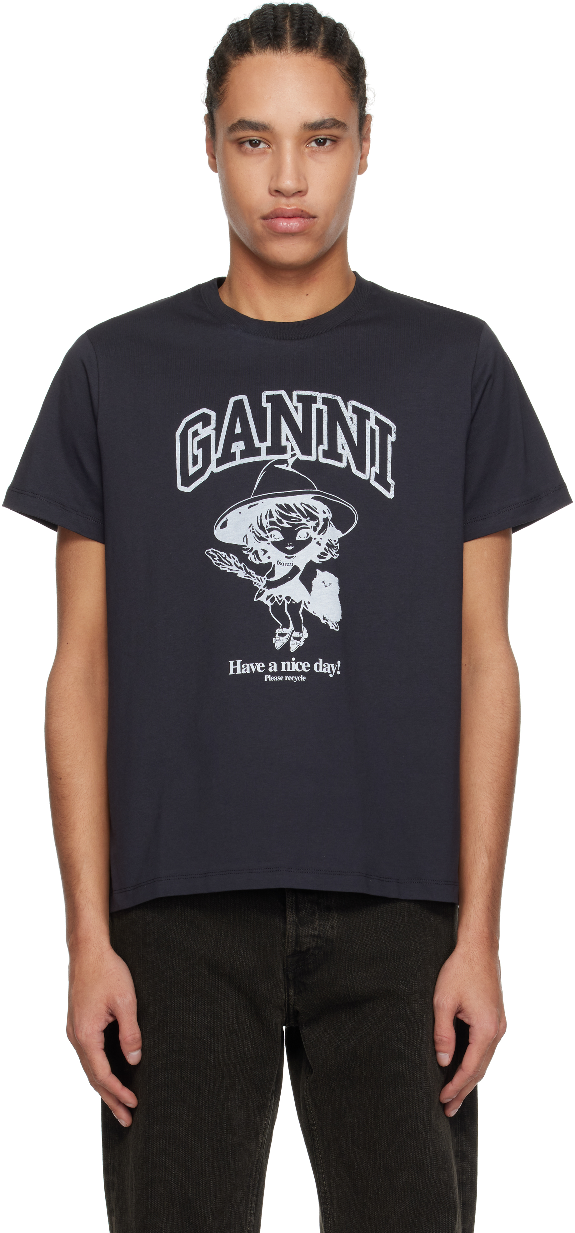 ★Ganni★ Basic Cotton Location Relaxed Fit Short Sleeve T-S Bright White White Basic Jersey Cherry Relaxed T-shirt