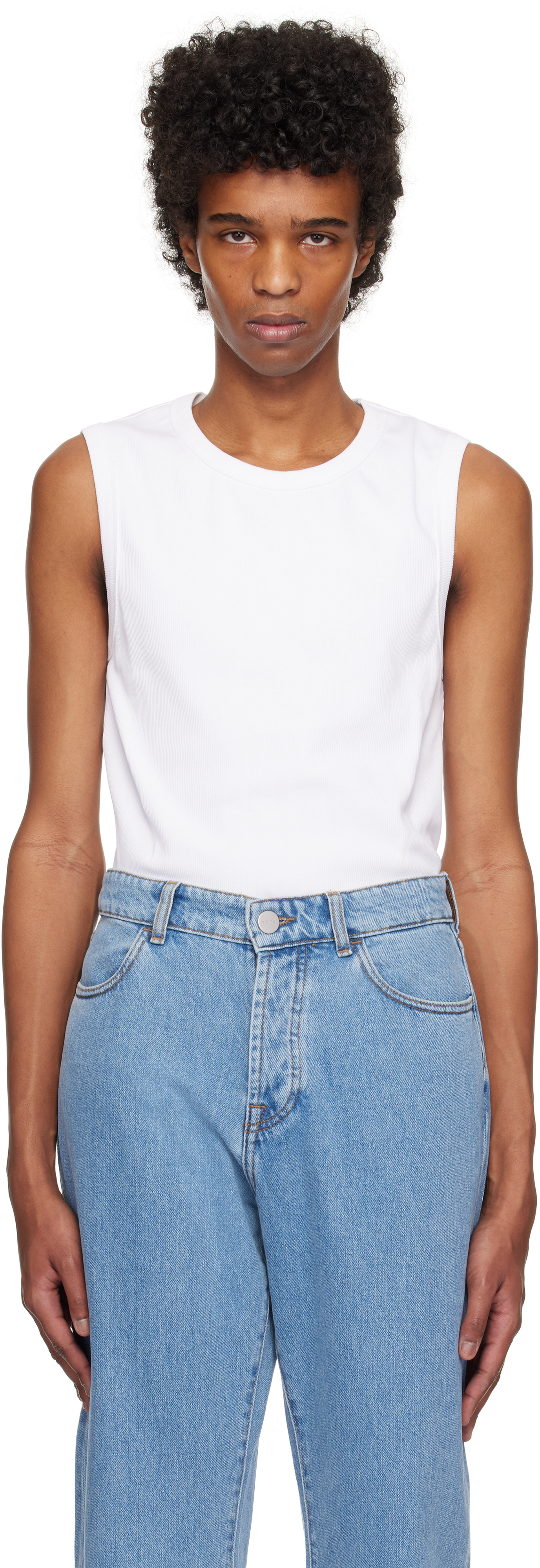 White Heavy Ribbed Jersey Tank Top by Róhe on Sale