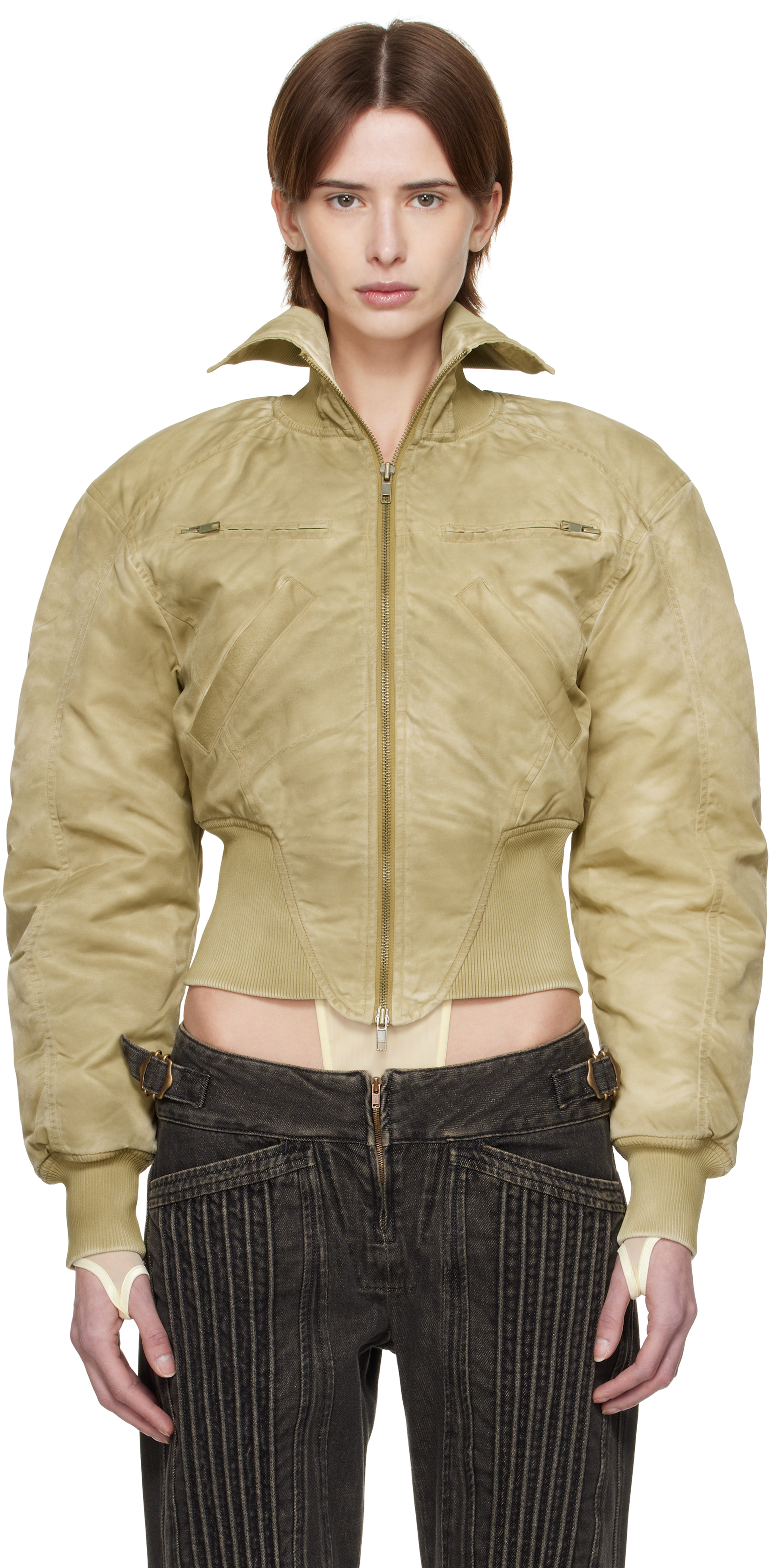 Knwls Tan M-claw Bomber Jacket In Pale Olive