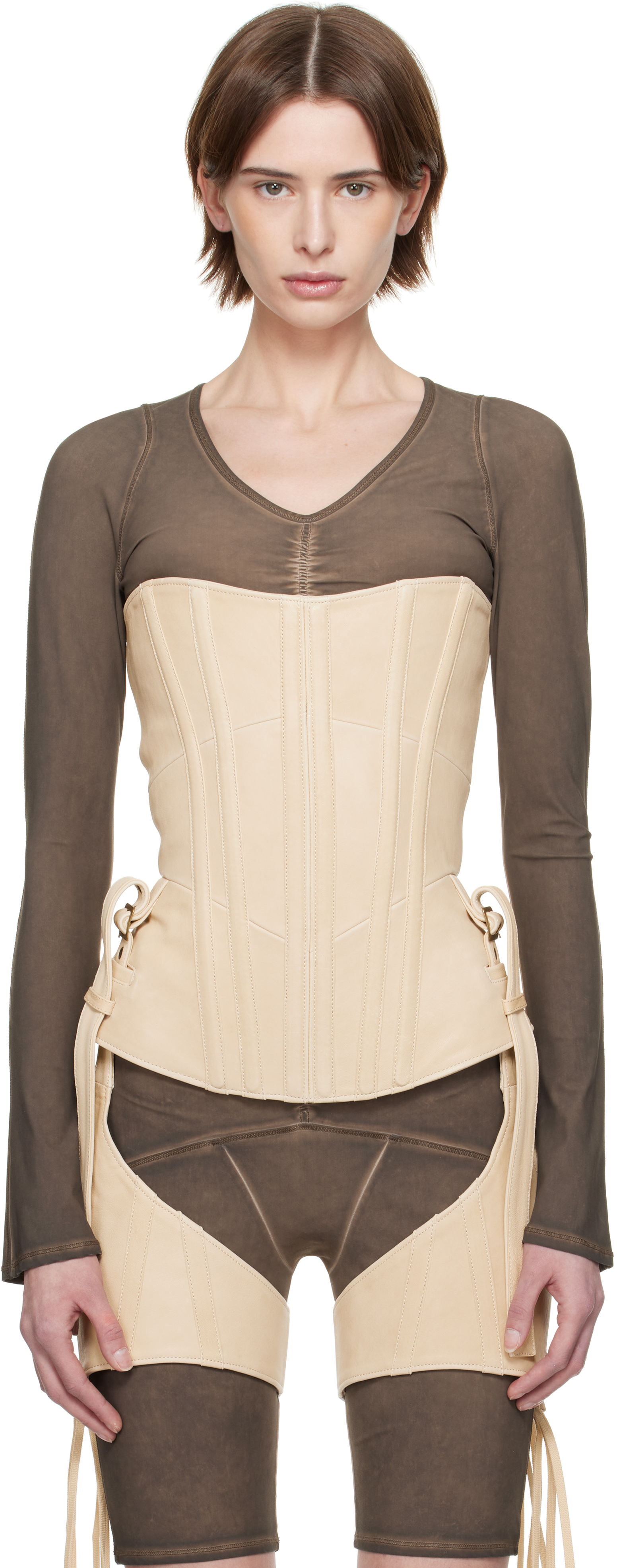 Beige Veil Leather Corset