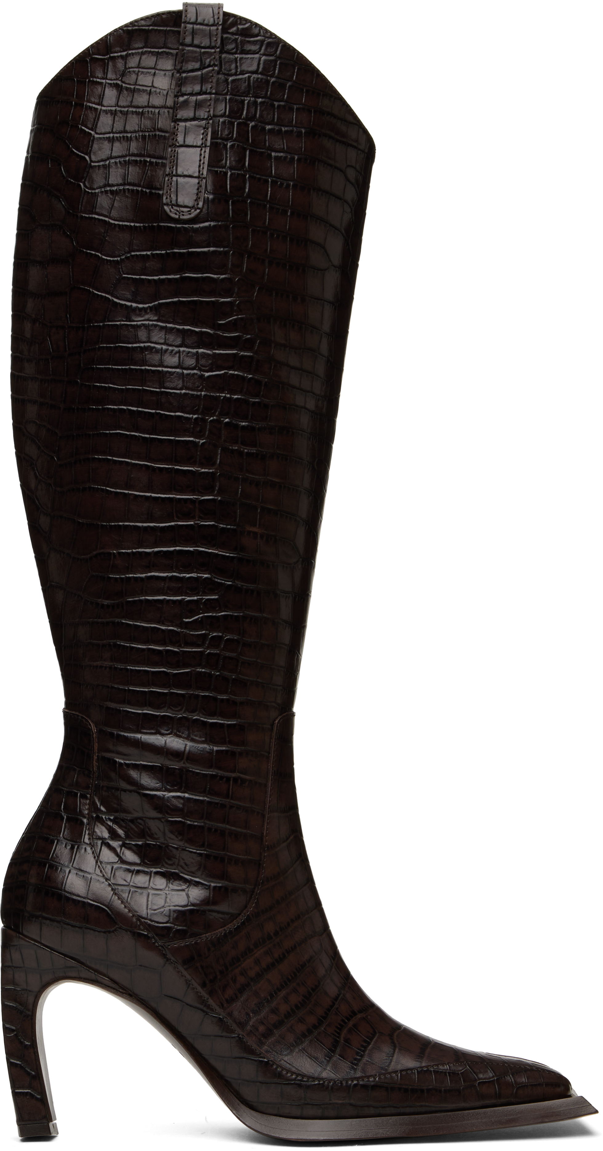 Knwls Brown Hellz Riding Boots In Espresso Croc