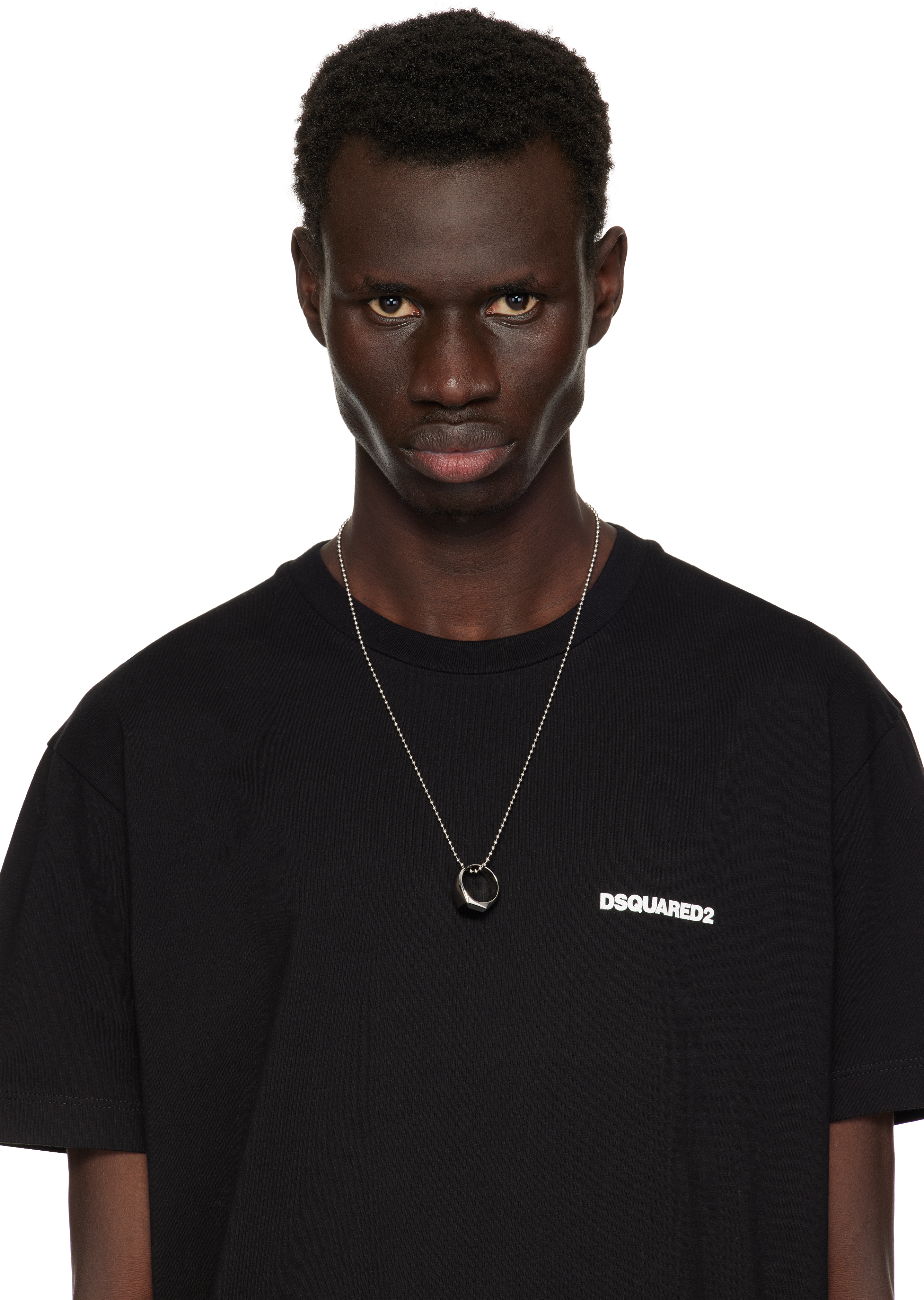 Dsquared2 Silver D2 Hedonism Punk Ring Necklace In Nero Palladio