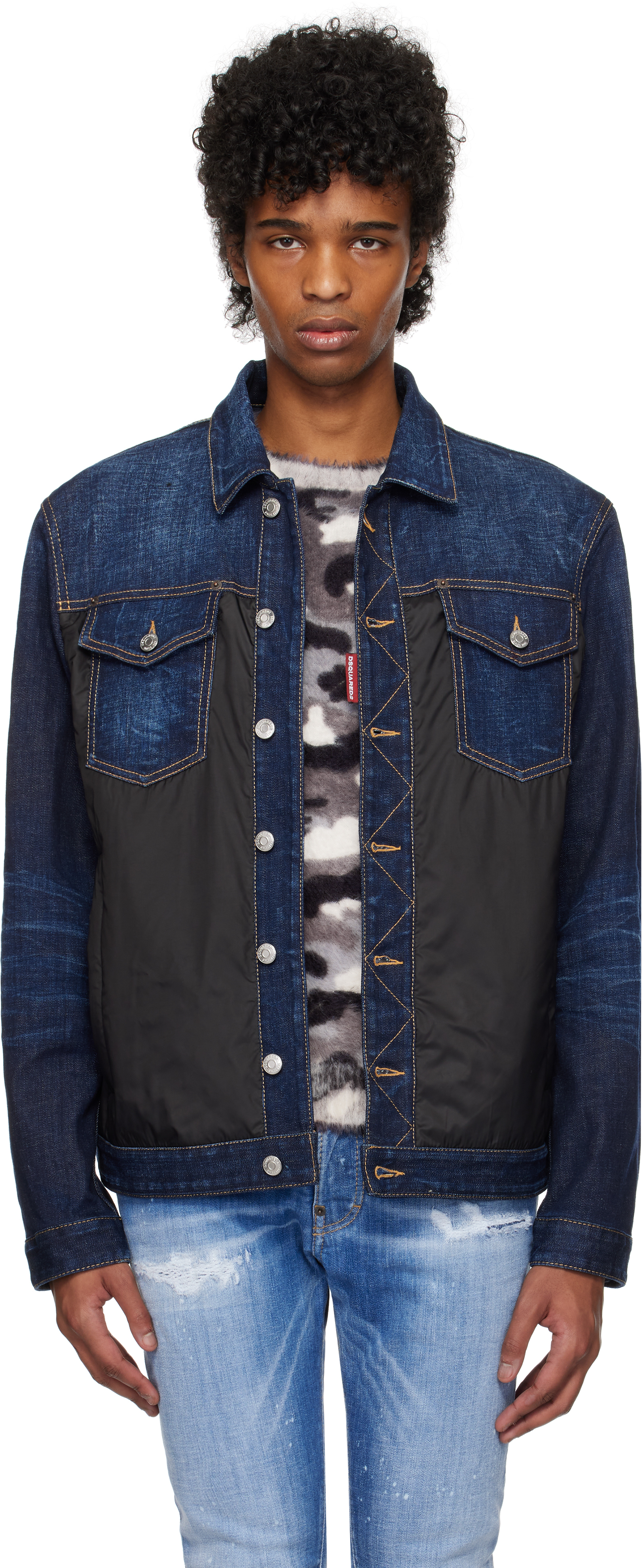 Navy 
Black Denim Puffer Jean Jacket