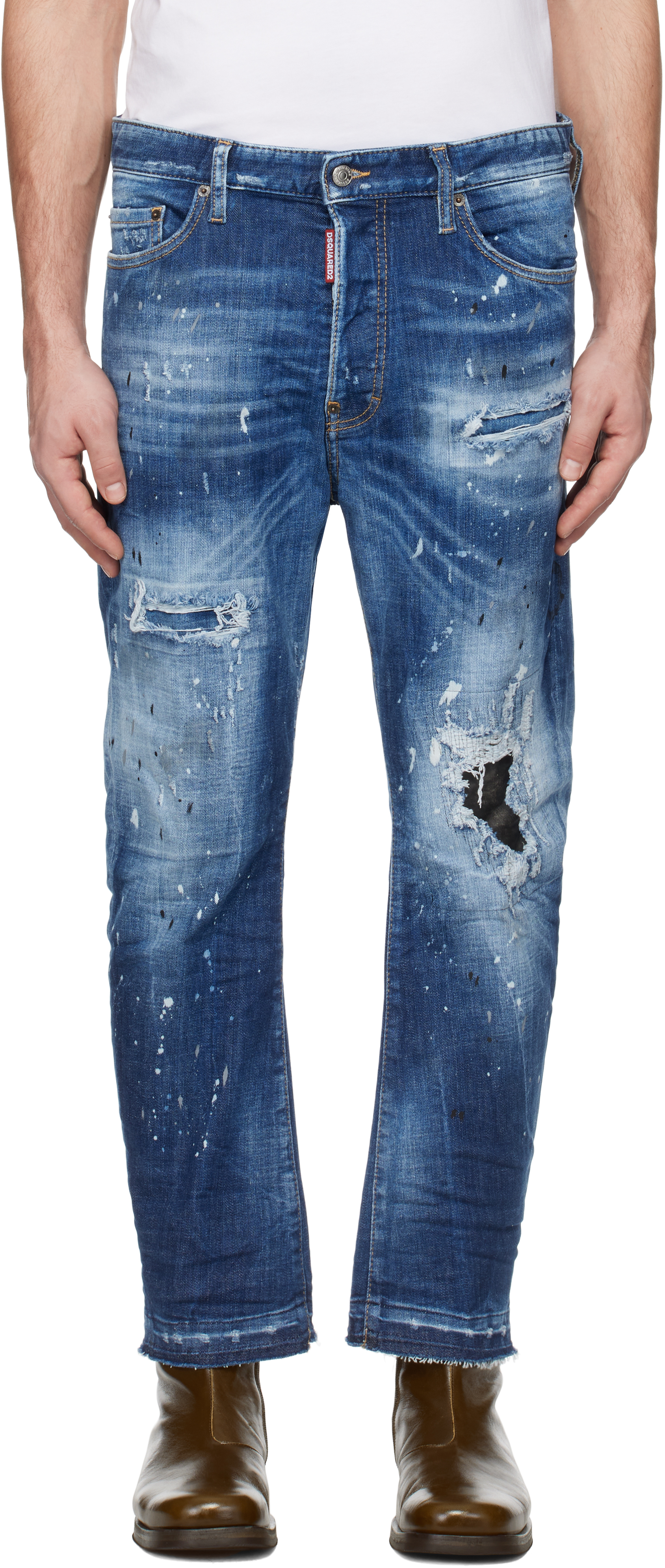 Blue Medium Ripped Wash Bro Jeans