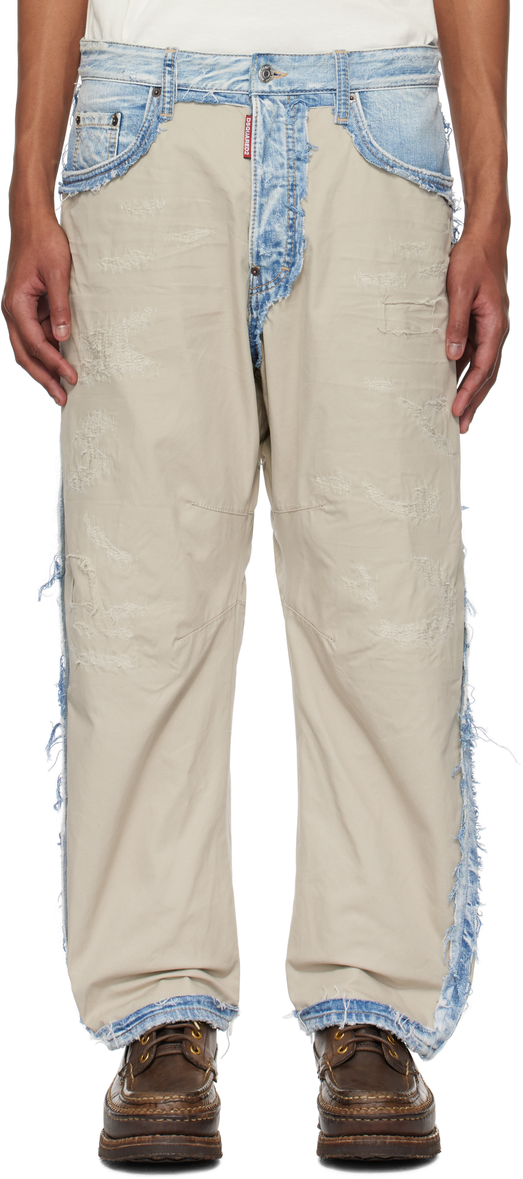 Blue & Beige Super Ripped Mixed Kawaii Jeans by Dsquared2 on Sale