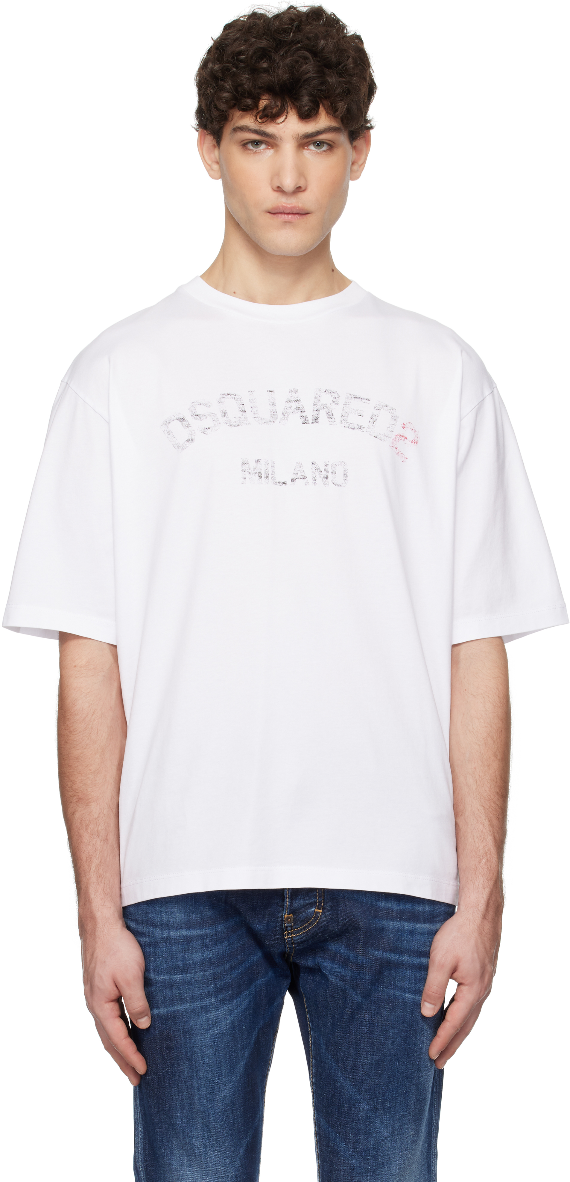 Tシャツ・カットソー DSQUARED2 Cool fit cotton t-shirt with logo print Bianco Dsquared2 White Logo Print Cotton Long Cool Fit T-Shirt XXL