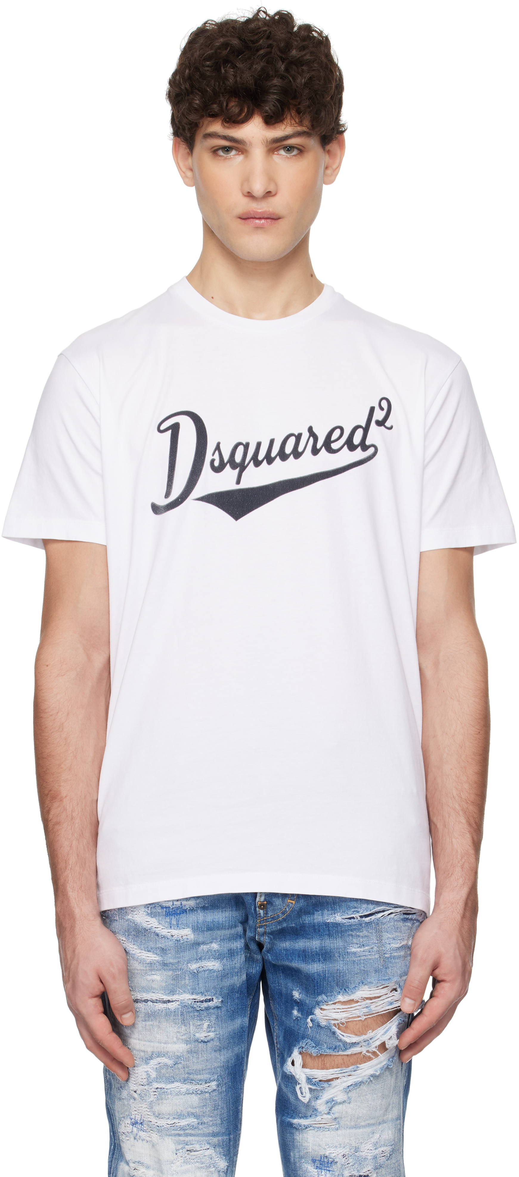 関税送料込【DSQUARED2】メープル リーフ Tシャツ black white Dsquared2 - White T-shirt with red distorted leaf - BLS Fashion