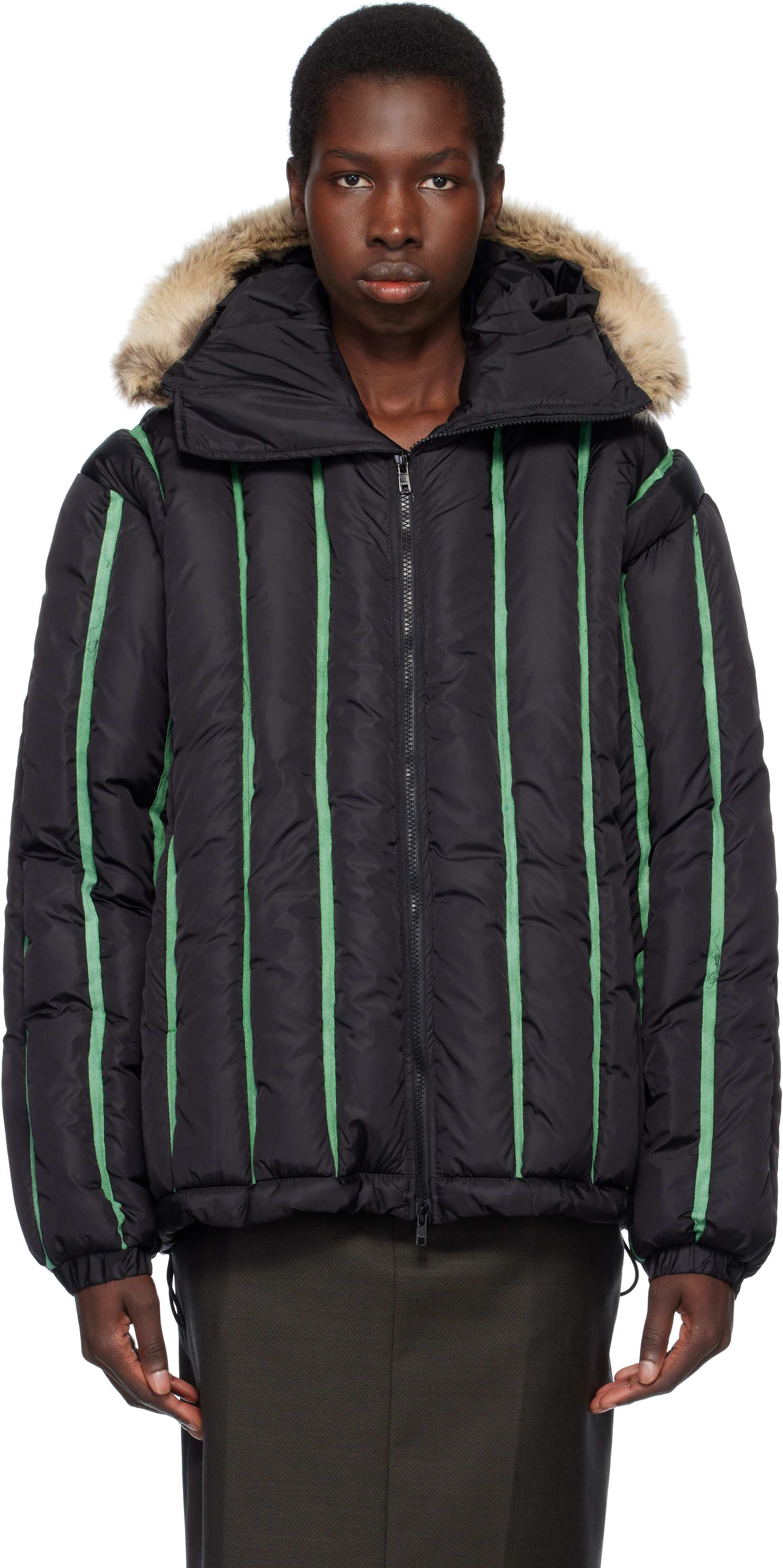 Black Quilted Puffer Bomber Jacket