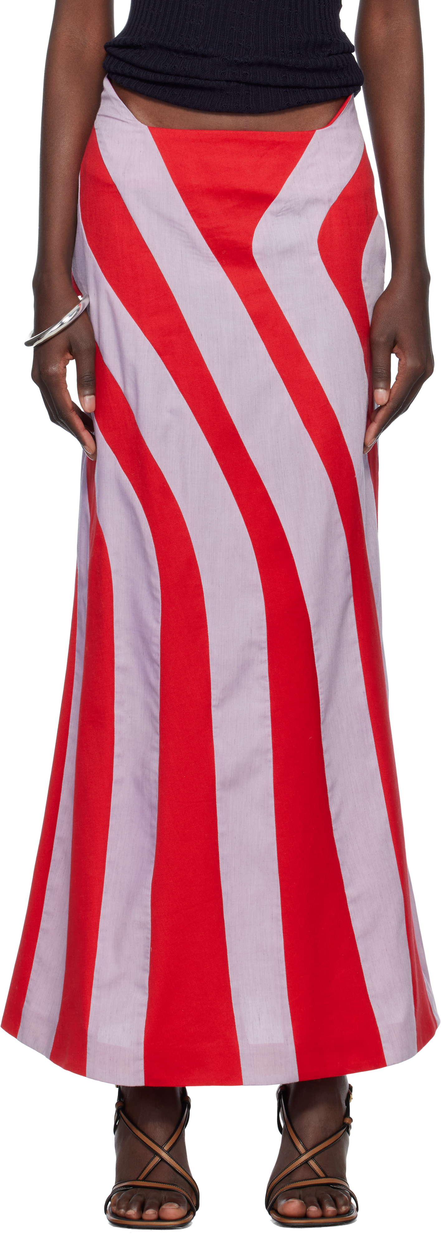 Stanley Raffington Red & Blue Parametric Maxi Skirt In Mutli - Red/blue