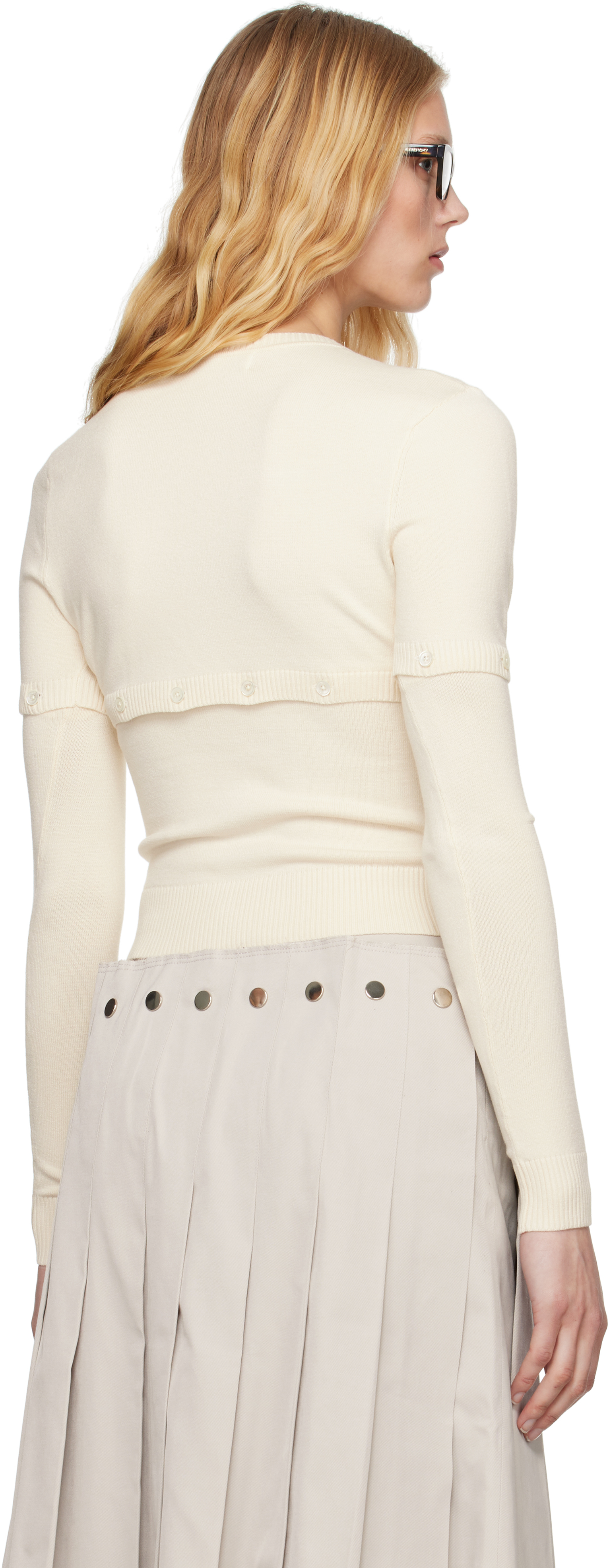 Rokh Beige Multi Button Layer Cardigan In Vm 0606cream