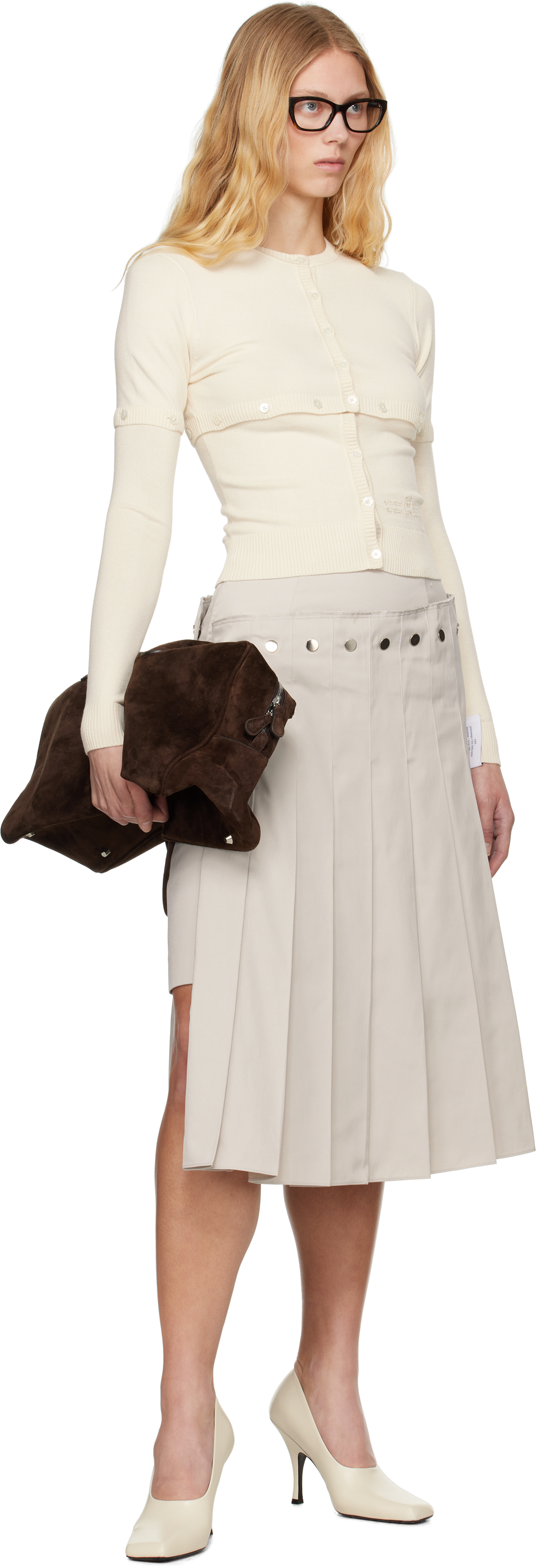 Rokh Beige Multi Button Layer Cardigan In Vm 0606cream