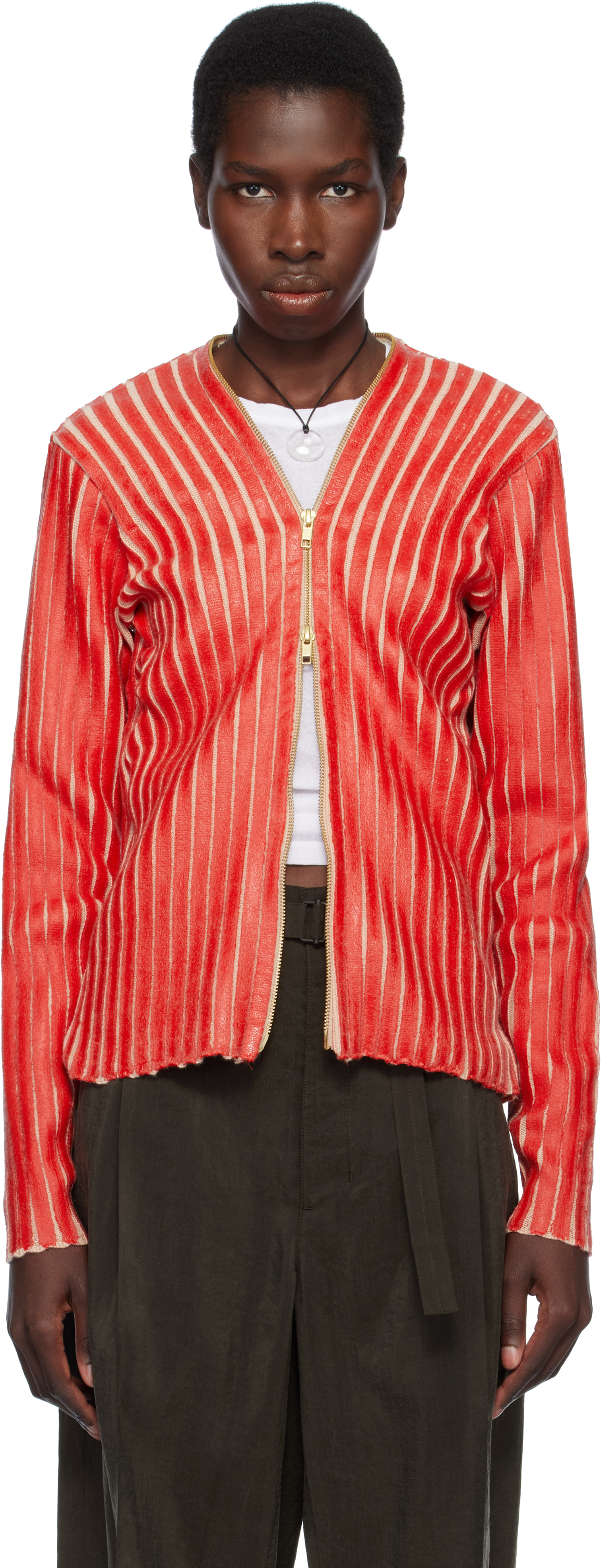 Red & Pink Plated Knit Jacket