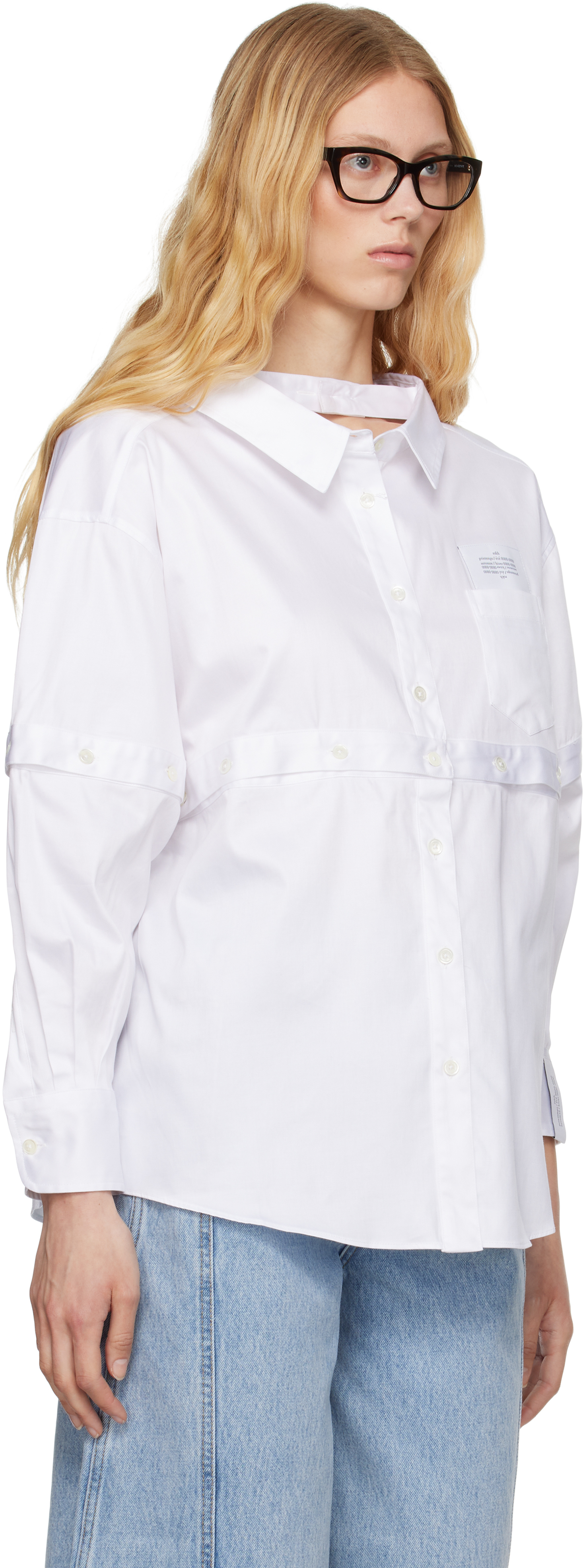 ROKH WHITE MULTI BUTTON BROKEN SHIRT