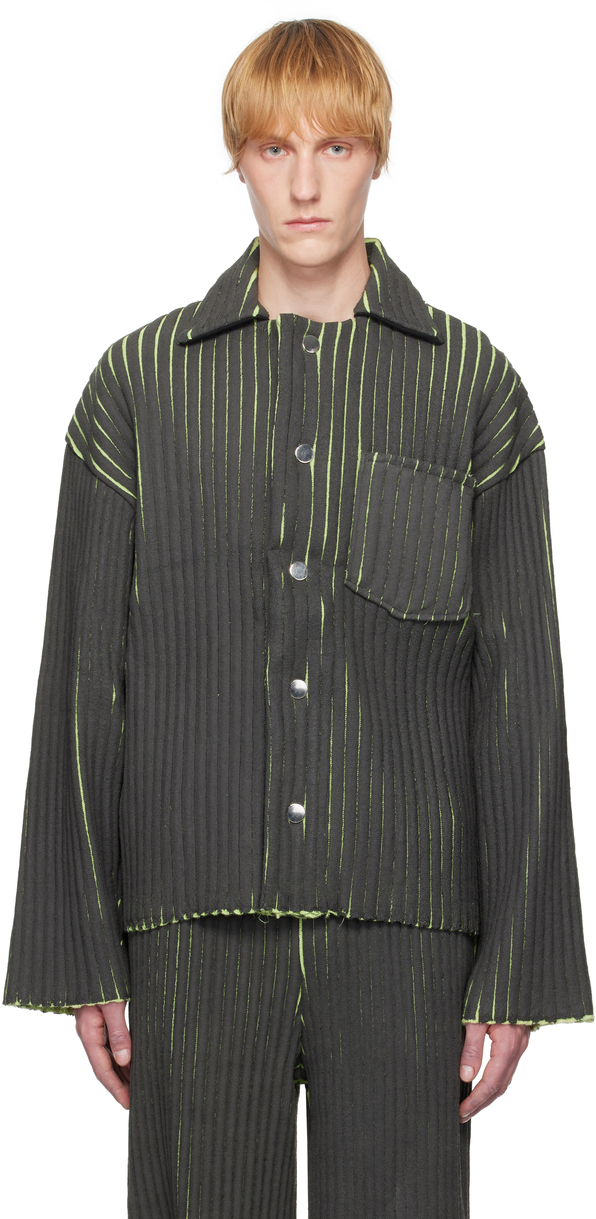 Stanley Raffington Black & Green Relaxed Fit Knit Jacket