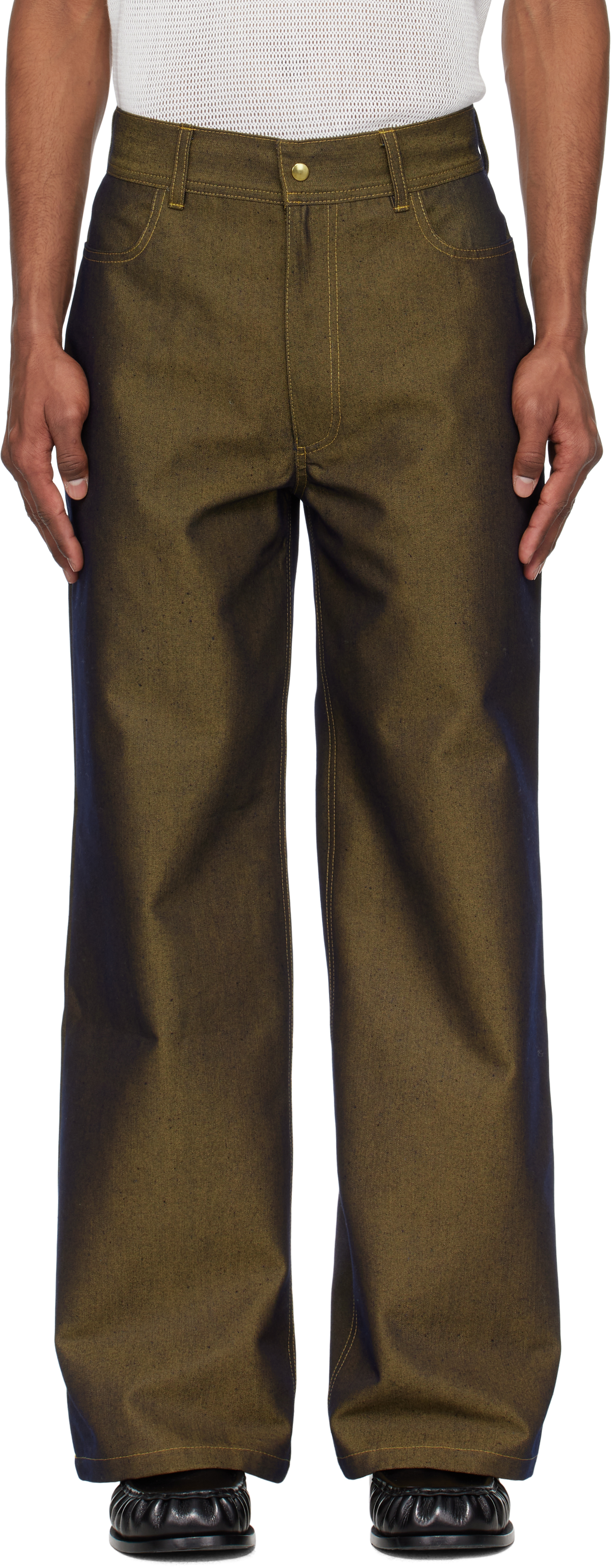 Shop Stanley Raffington Navy & Yellow Two Tone Jeans In Navy/yellow