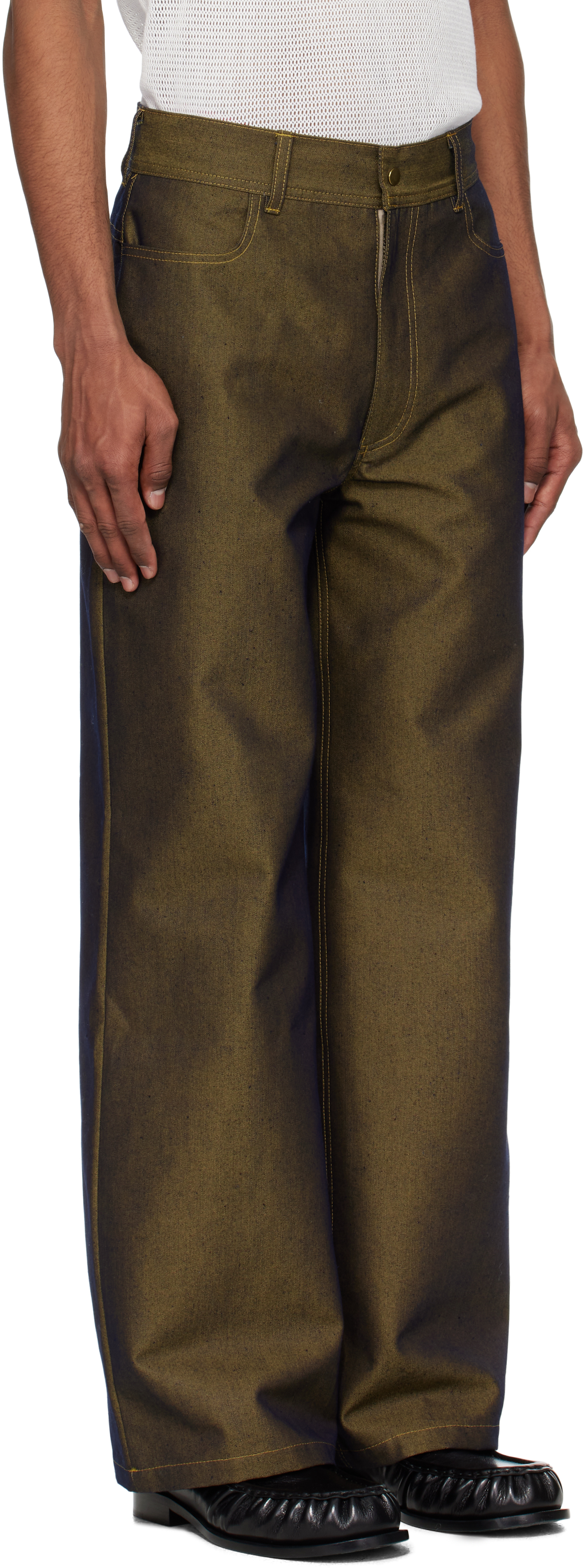 Shop Stanley Raffington Navy & Yellow Two Tone Jeans In Navy/yellow