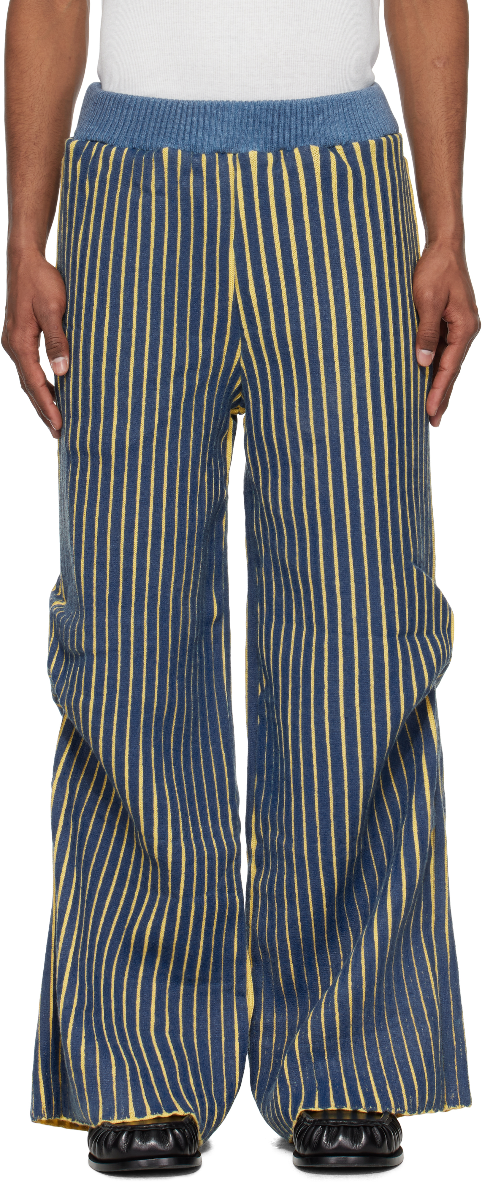 Black & Green Warped Ribbed Trousers