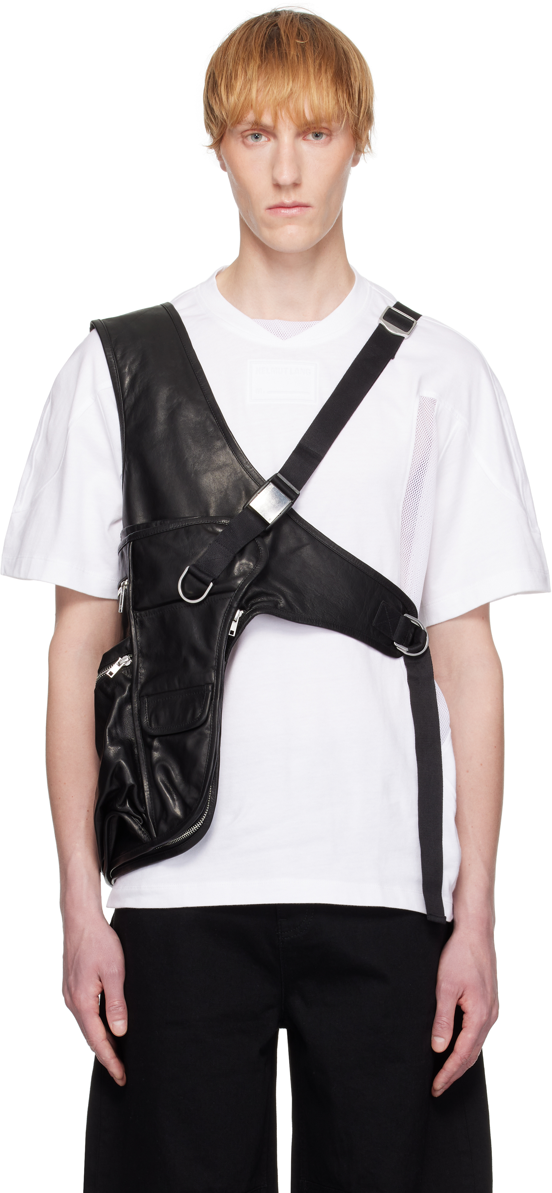 Helmut Lang Black Utility Bag Leather Vest